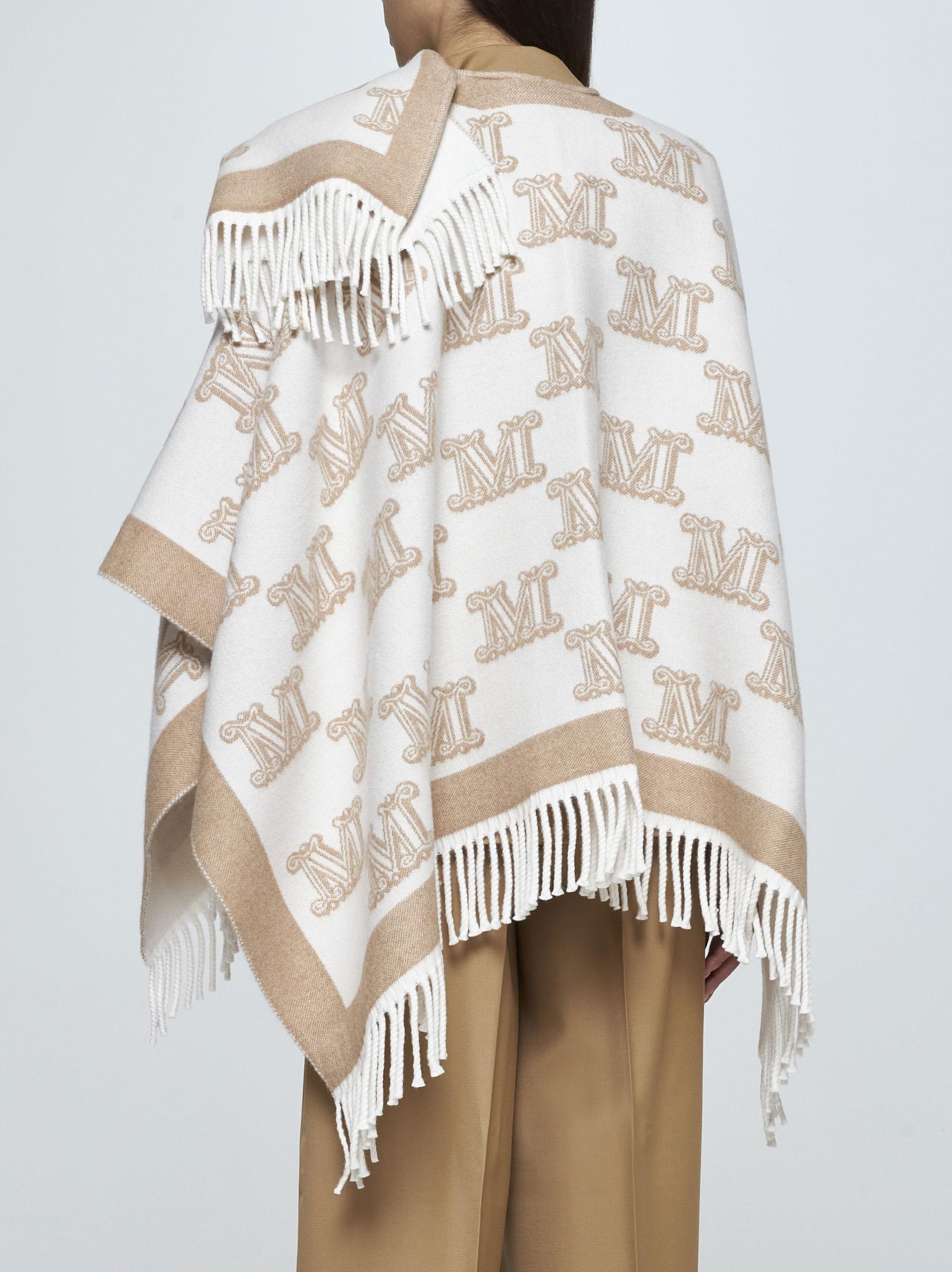 Shop Max Mara Frine Safety-pin Wool Poncho In Neutrals