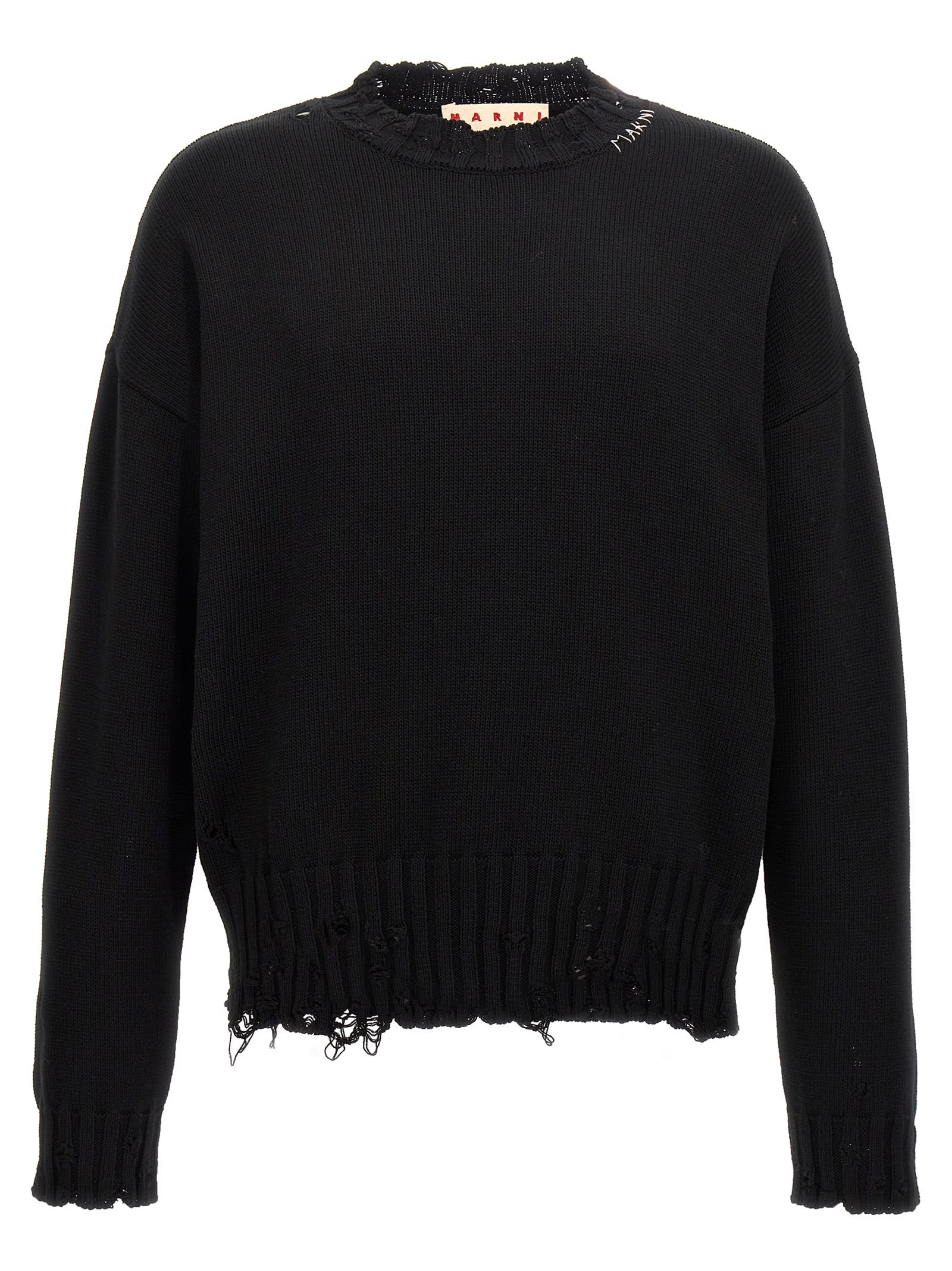 Shop Marni Destroyed Effect Sweater In Black