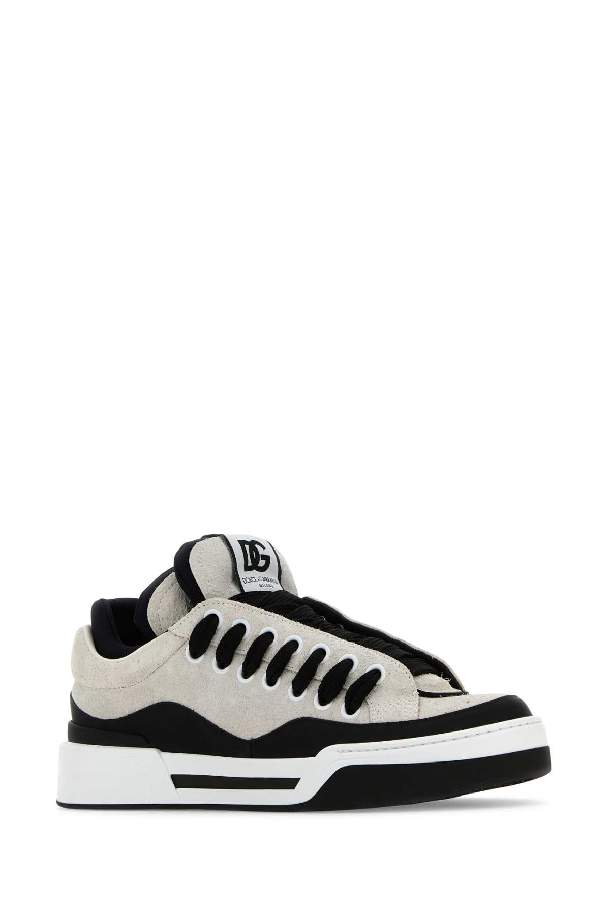 Dolce & Gabbana Two-tone Suede And Rubber New Roma Sneakers In Bianconero