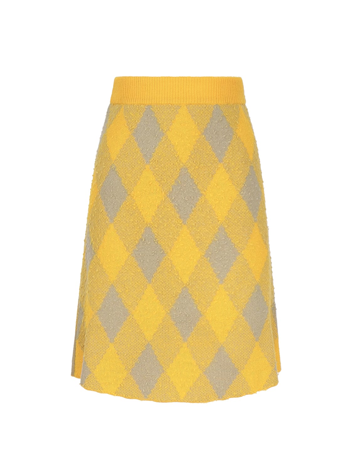 Shop Burberry Wool Skirt With Argyle Pattern In Yellow