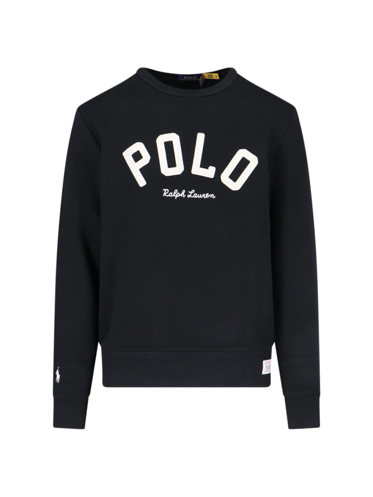 Shop Polo Ralph Lauren Logo Cropped Sweatshirt Fleece In Black