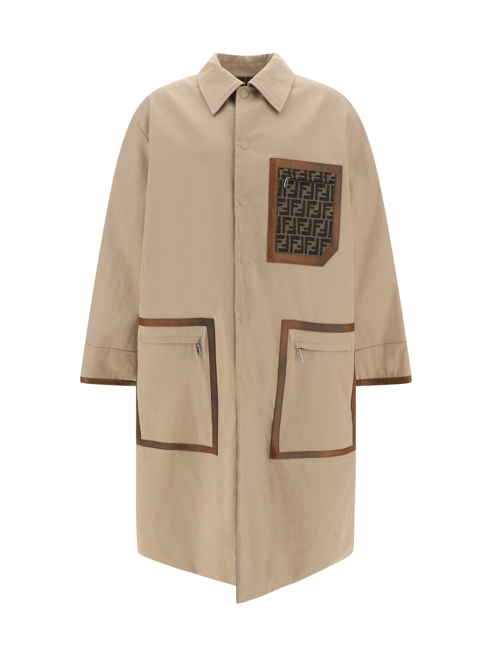 Shop Fendi Mackintosh Coat In Beige