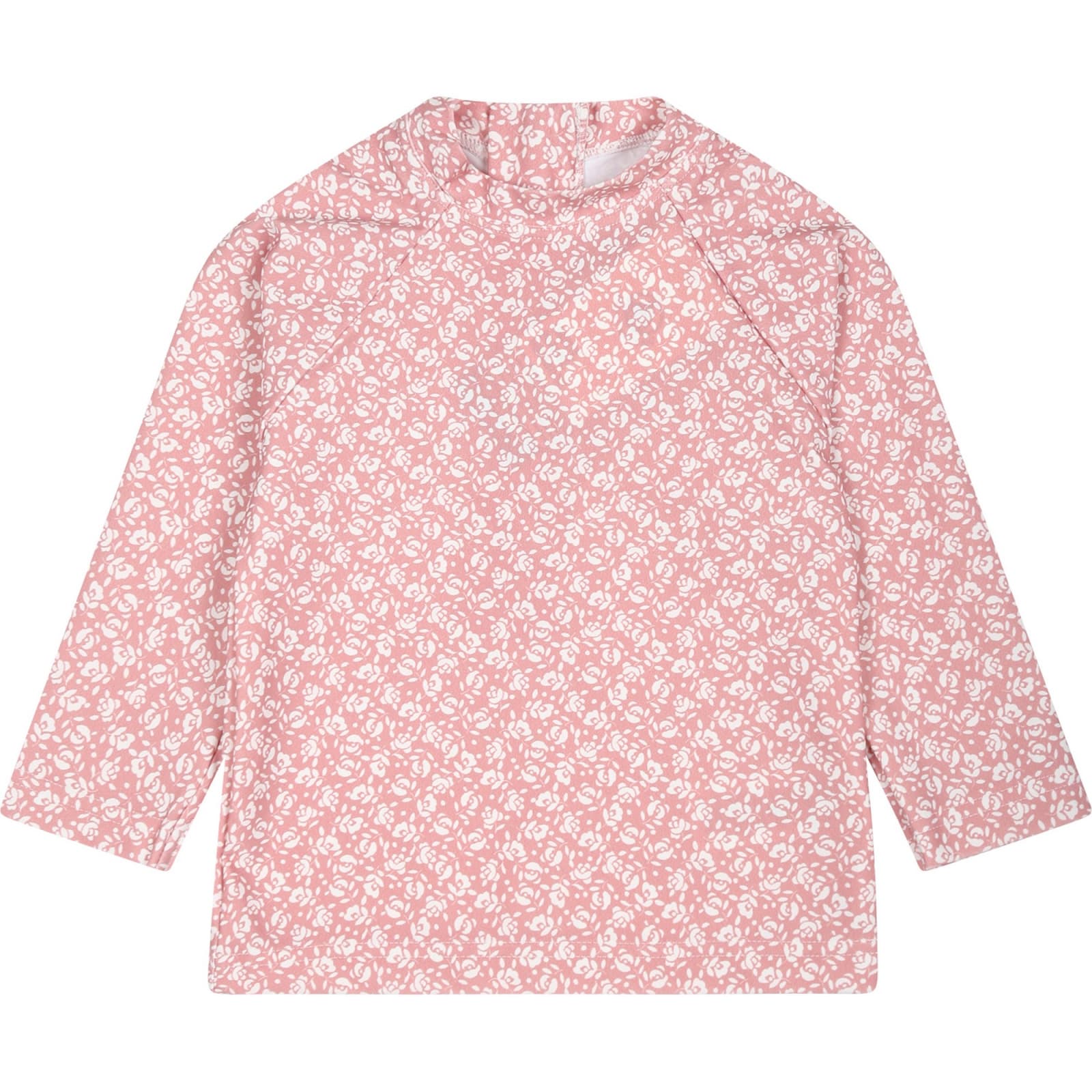Shop Petit Bateau Pink Anti Uv T-shirt For Baby Girl With Flowers Print