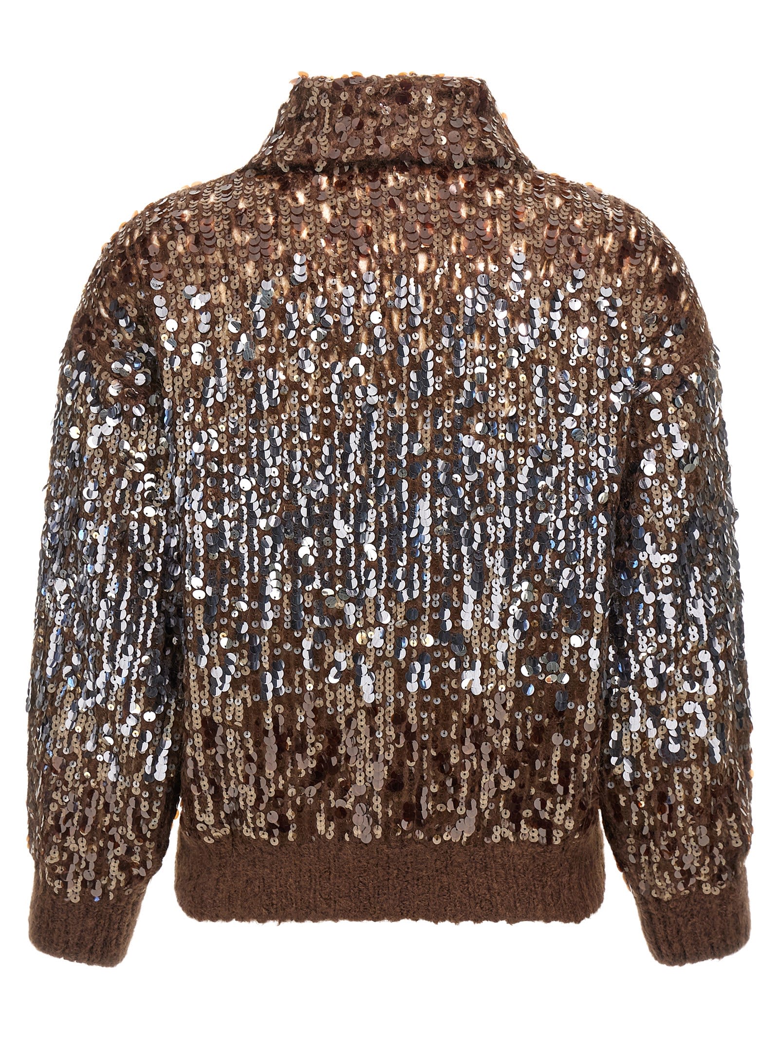 Brunello Cucinelli Sparkling Ombre Embroidery Cardigan In Brown