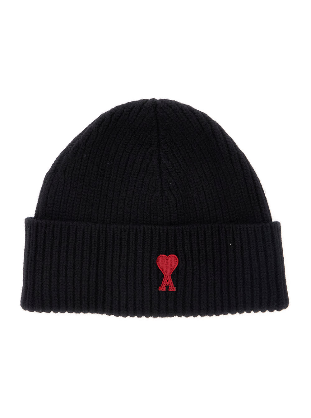 Ami Alexandre Mattiussi Black Beanie With Turn-up Brim And Adc Embroidery On The Front In Wool Man In Gold