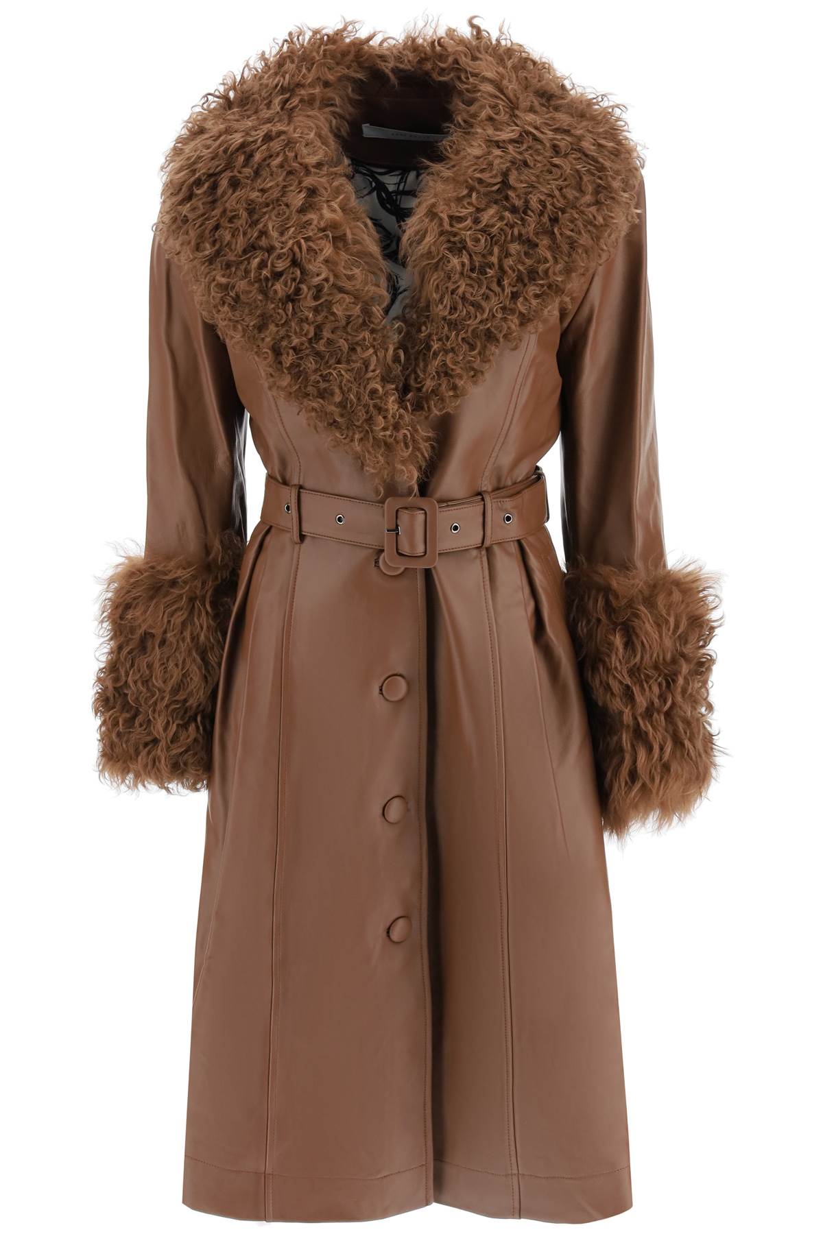 SAKS POTTS FOXY LEATHER AND SHEARLING LONG COAT