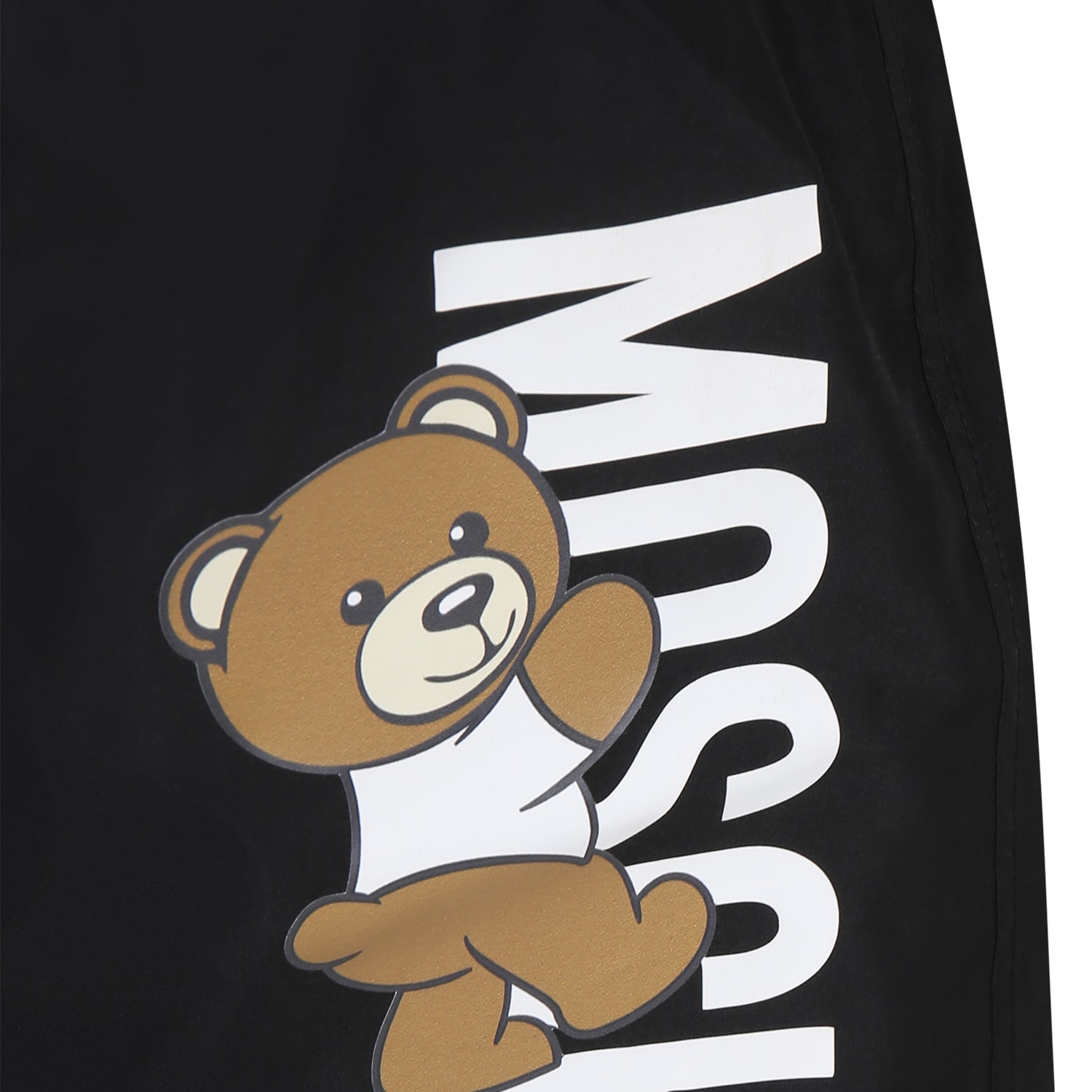 Shop Moschino Black Swim Shorts For Boy With Teddy Bear And Logo