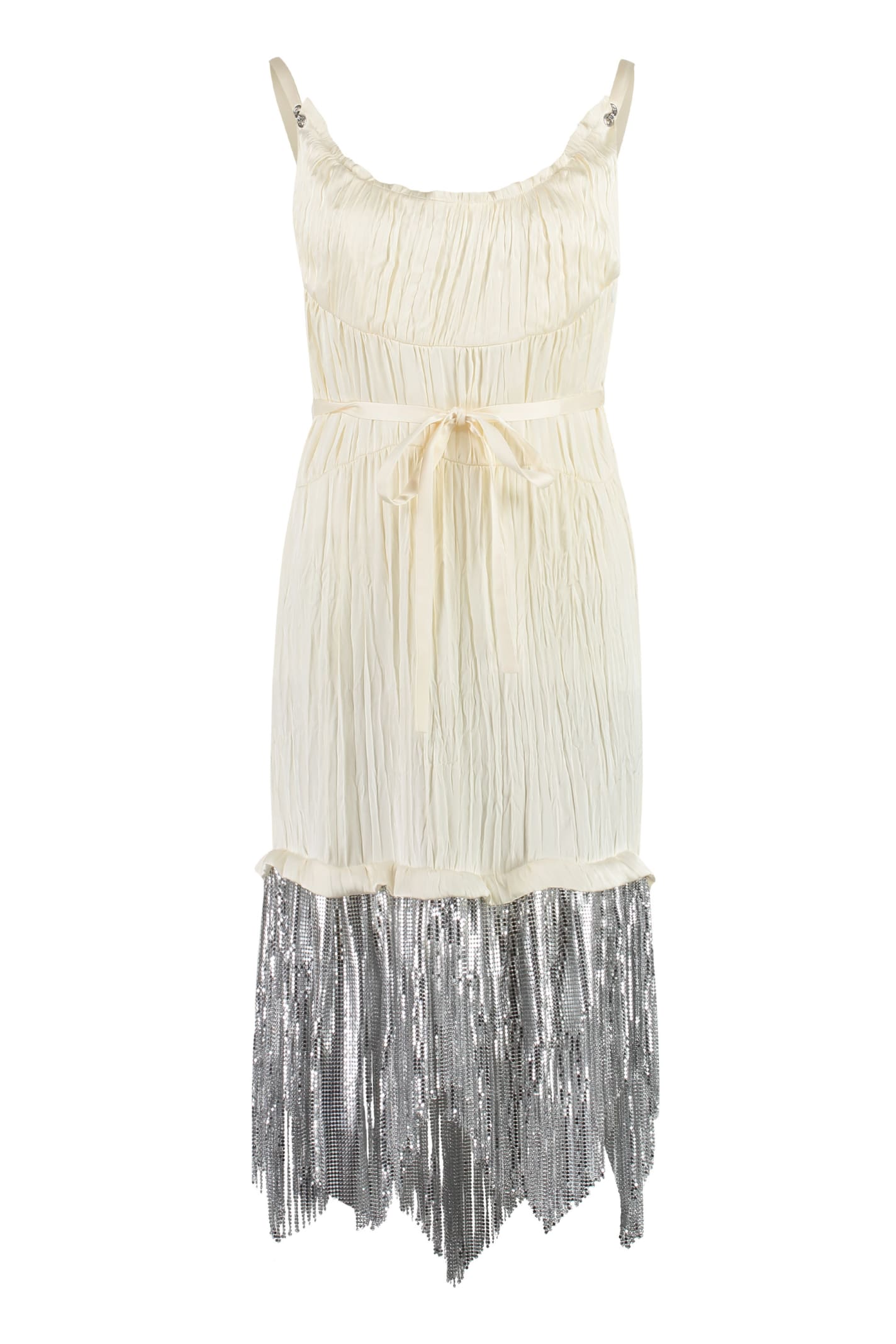 Shop Paco Rabanne Pleated Dress In Panna