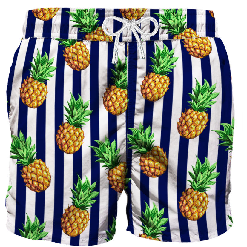 MC2 Saint Barth Ananas Print On Striped Backcloth Swim Shorts