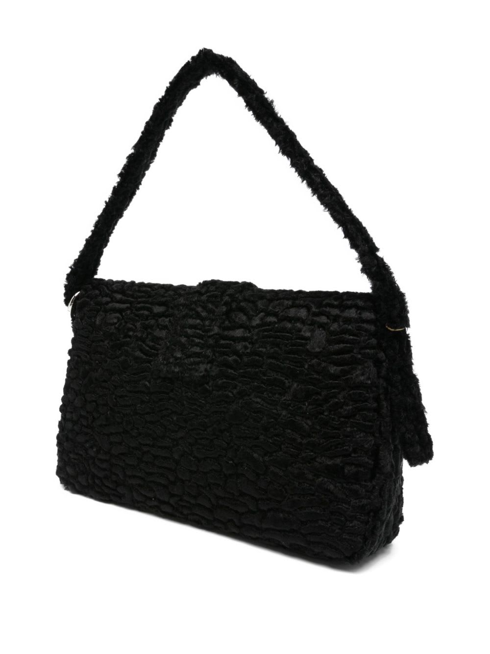 La Milanesa Rectangular Textured Shoulder Bag With Top Handle In Black