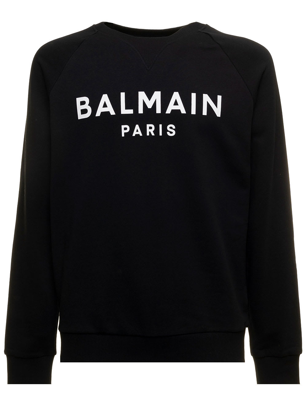 Black Sweatshirt In Jersey Cotton With Contrasting Logo Print Balmain Man