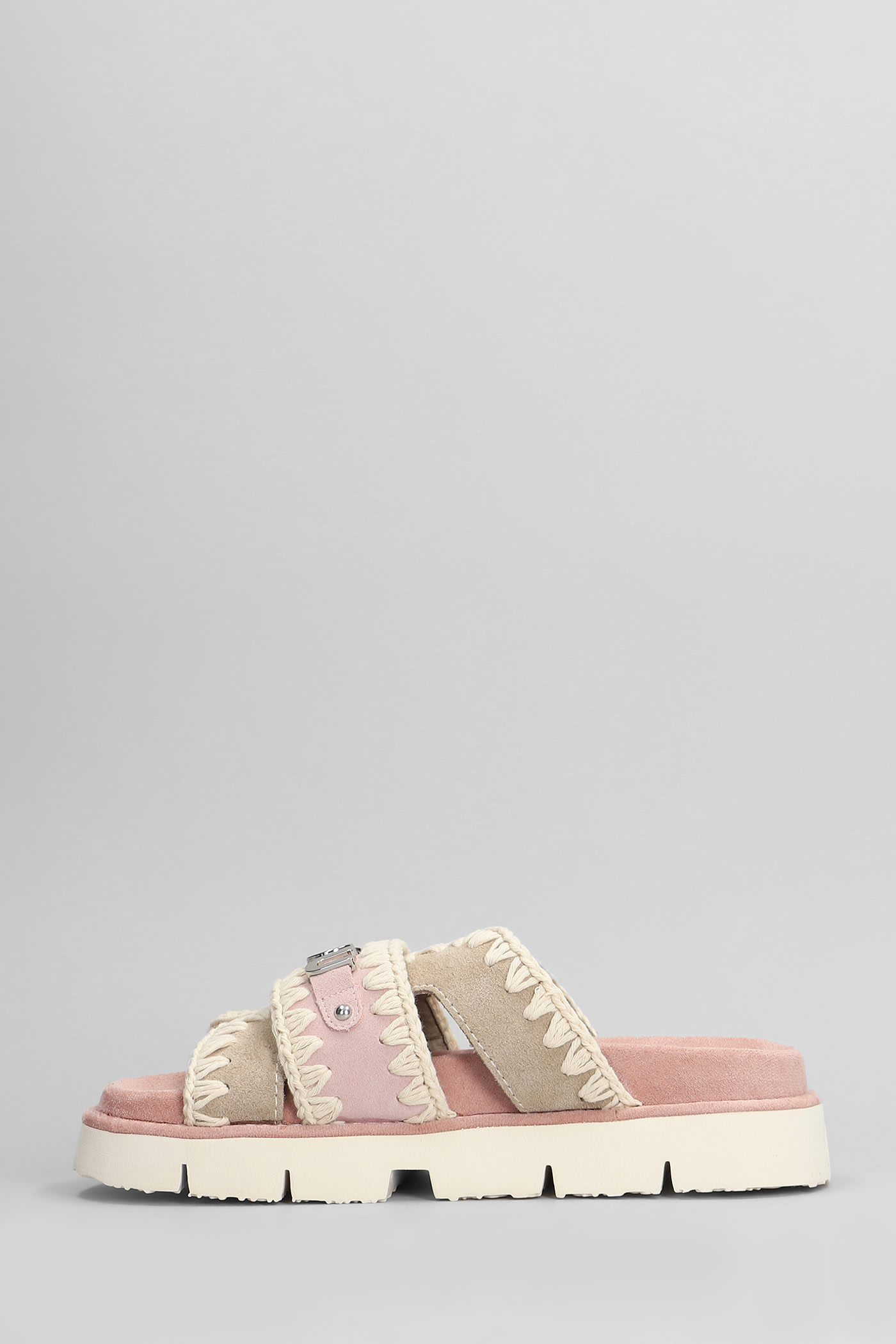 Shop Mou Bio Sandal Flats In Rose-pink Suede
