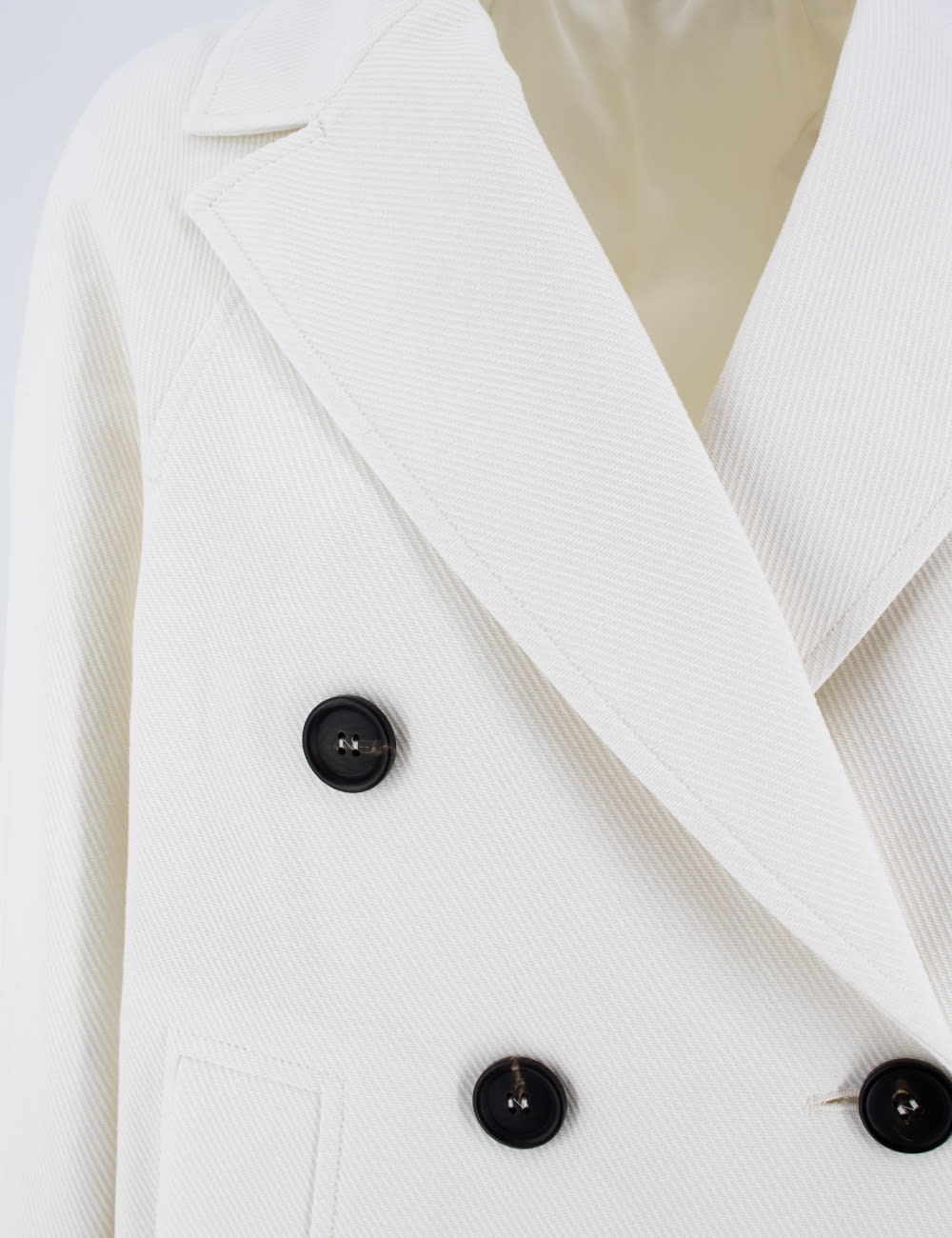 Brunello Cucinelli White Double Breasted Jacket With Beaded Jewelry Decoration In Cotton And Linen B In Panna