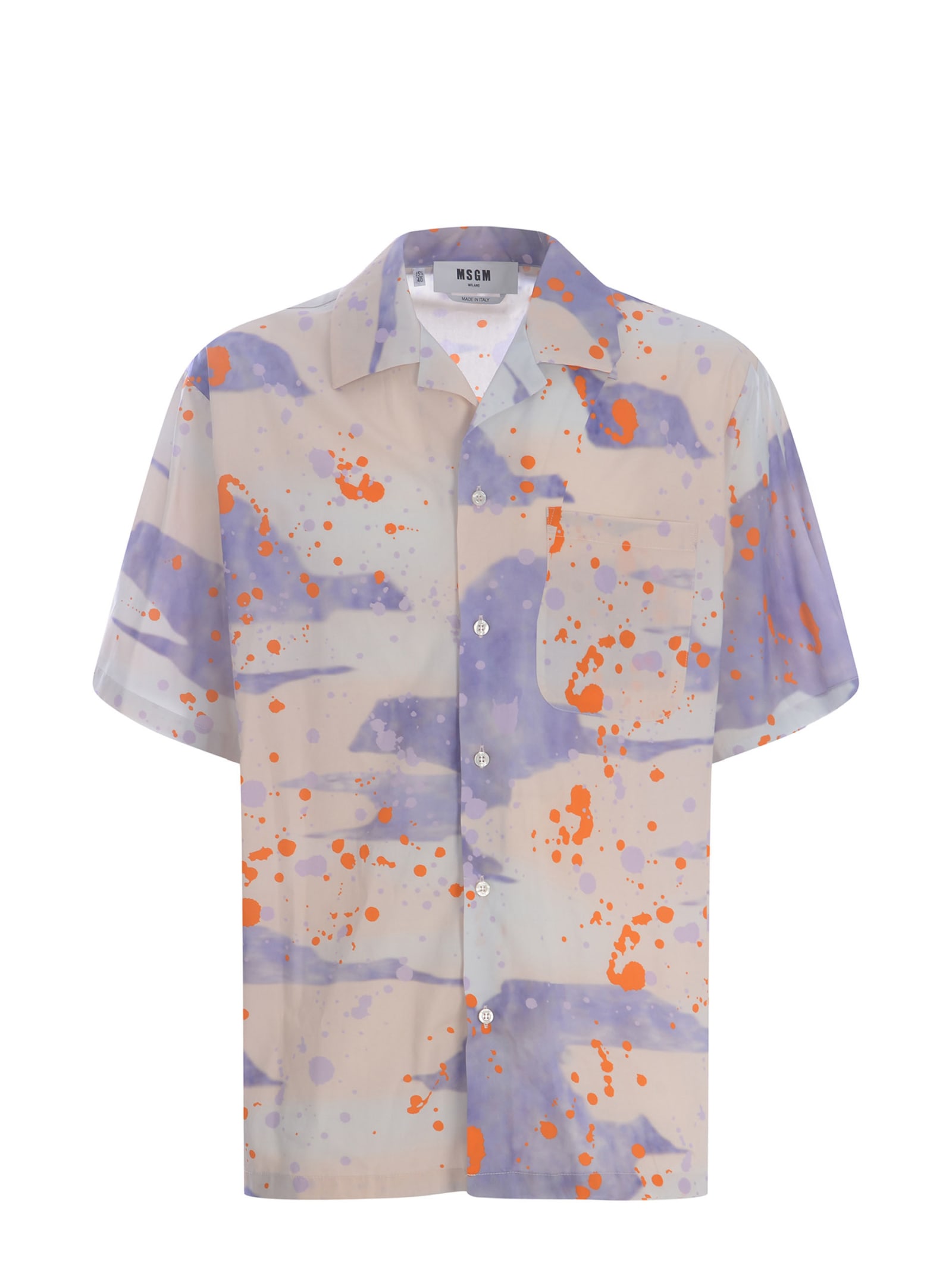 Msgm Abstract Print Shirt With Chest Pocket In Camouflage Lilla