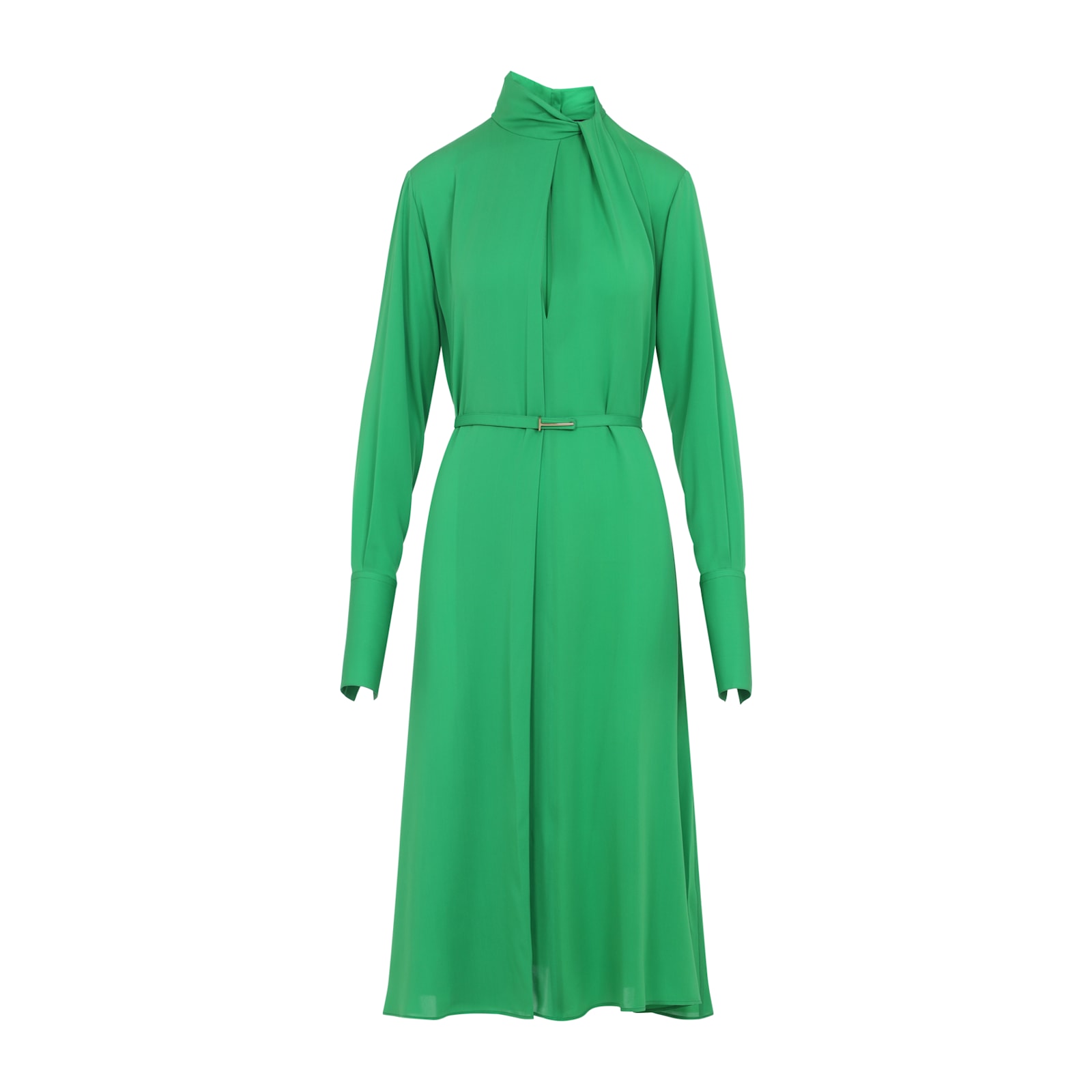 Tom Ford Silk Long Sleeve Midi Dress Belted In Green