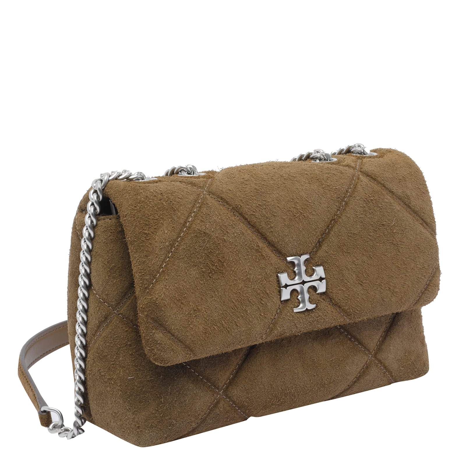 Tory Burch Small Kira Diamond Quilted Convertible Suede Shoulder Bag In Green
