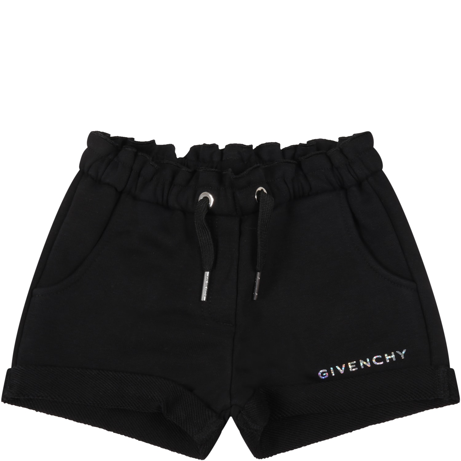 Givenchy Black Shorts For Baby Girl With Silver Logo