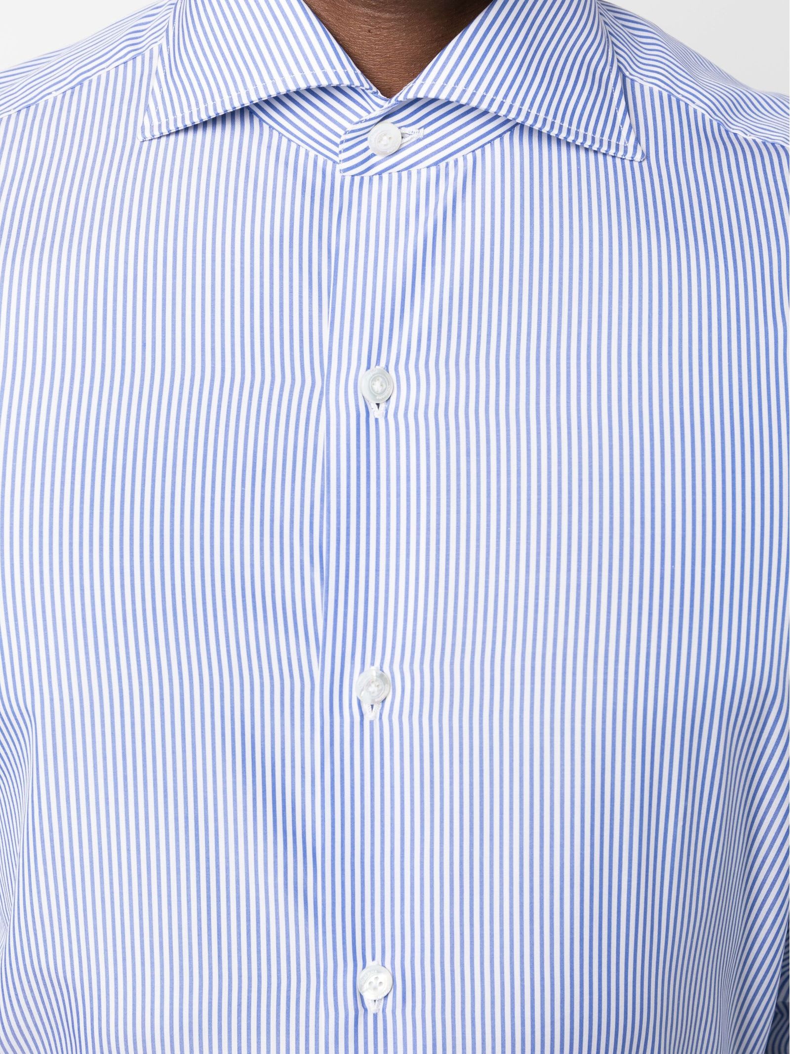 Shop Finamore Royal Blue And White Cotton Shirt
