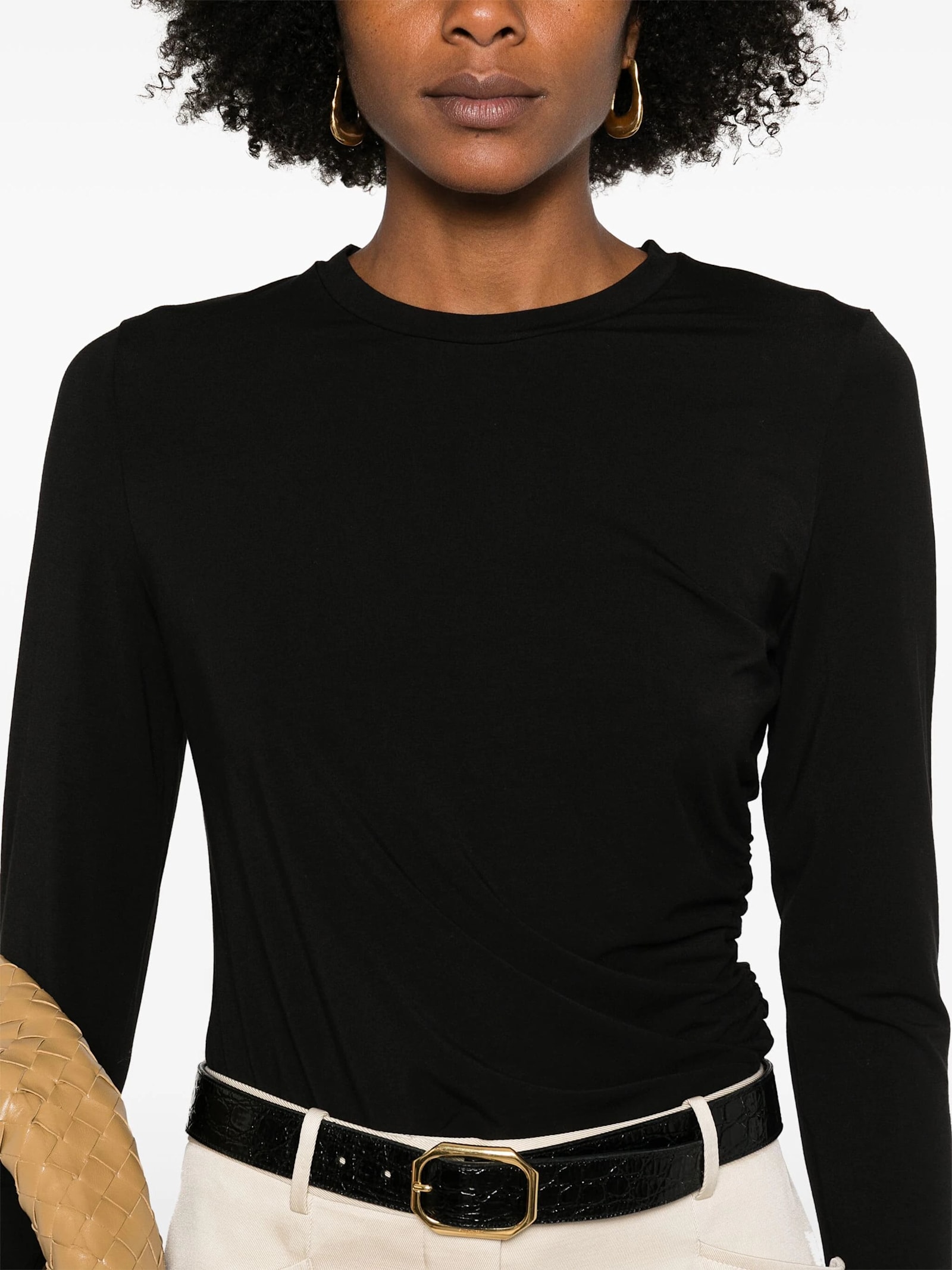 Shop Vince Side Drape Ls Crew In Blk Black