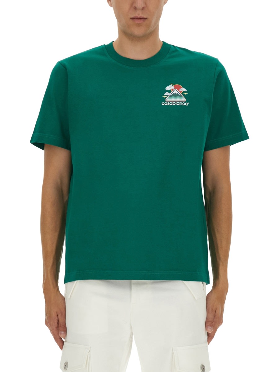 Casablanca Mens Montagne Ondulee Brand-print Cotton-jersey T-shirt In Green