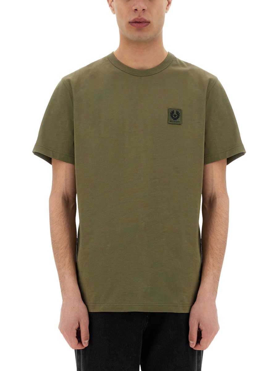 Belstaff T-shirt With Logo Patch In Military Green