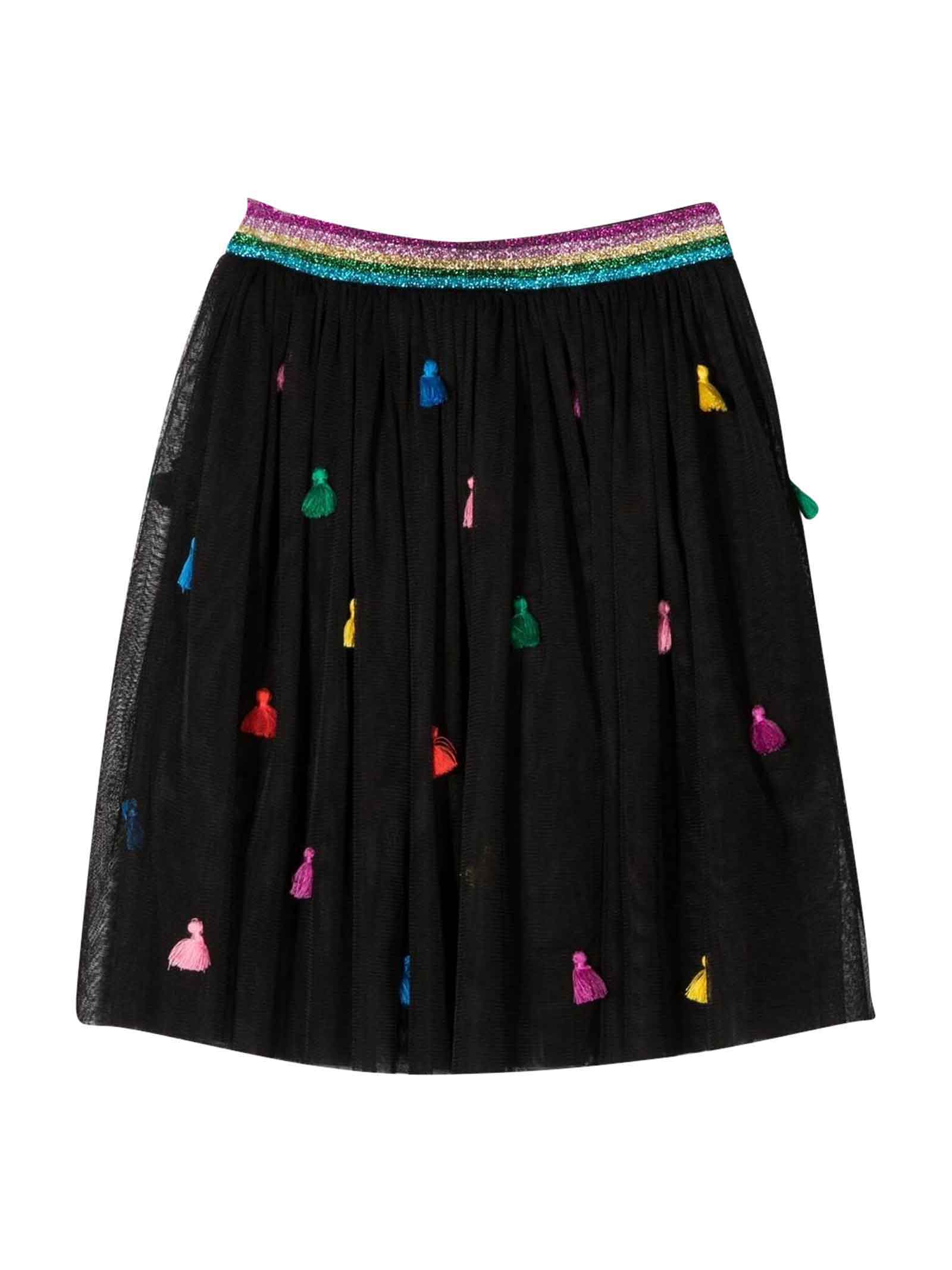 Stella McCartney Kids Black Skirt With Colored Press, Straight Hem And Elastic Waist