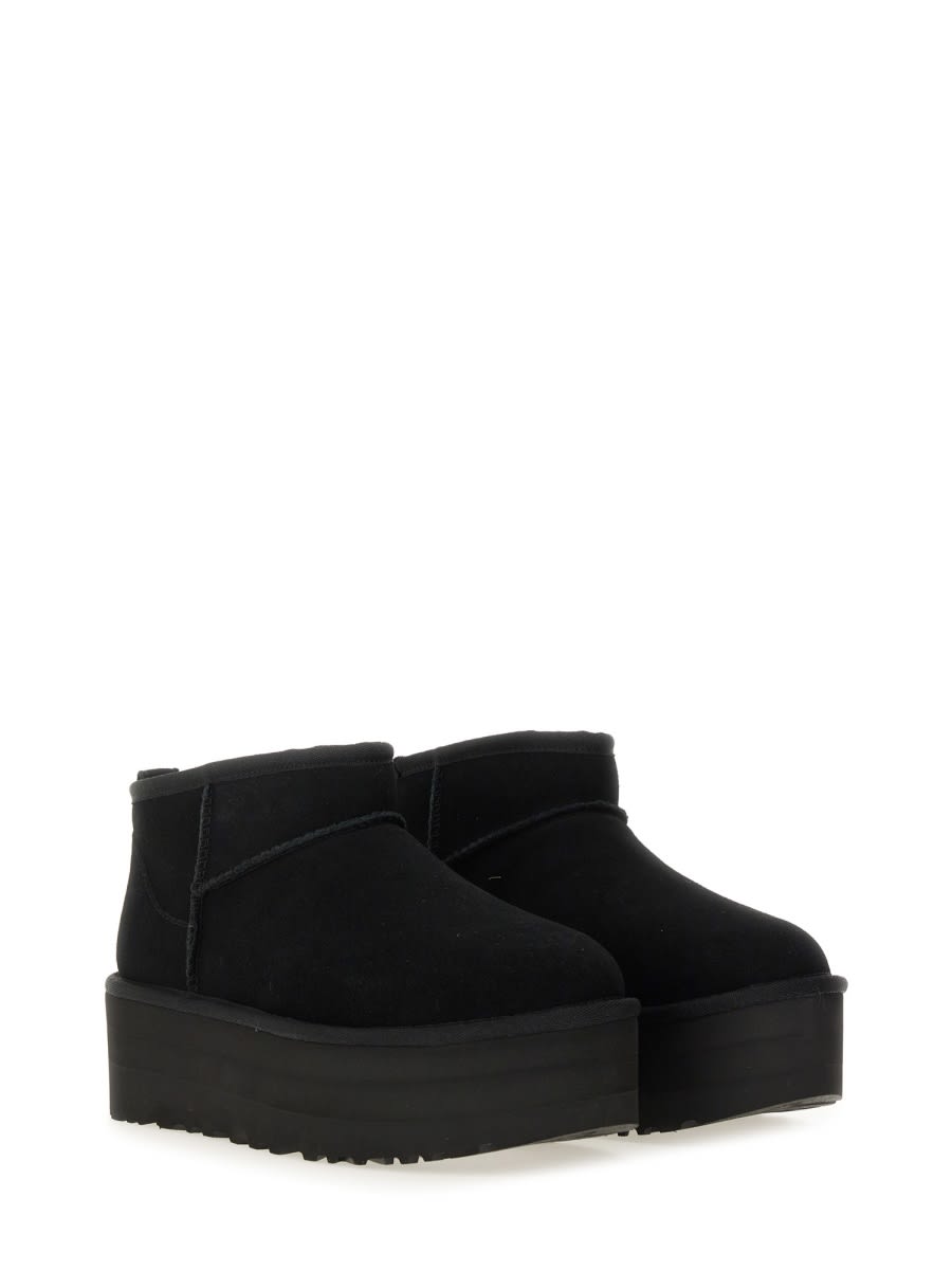 Ugg Ultramini Black Boots With Platform In Suede Woman In Multi
