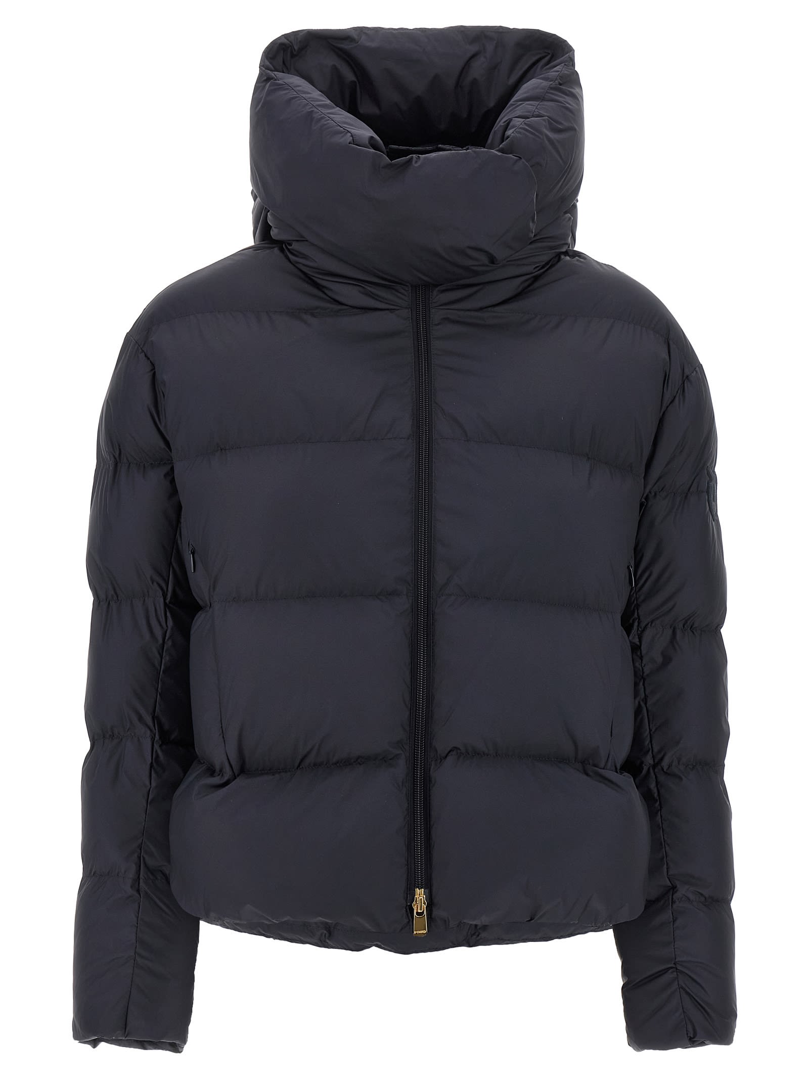 Pinko Padded Down Jacket With High Wrap-around Collar In Blue