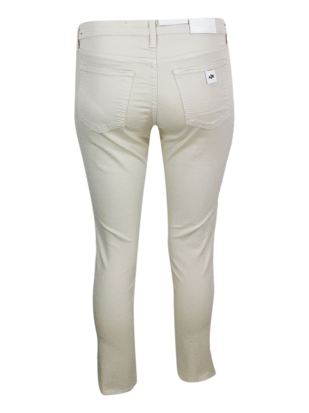Shop Armani Collezioni 5-pocket Trousers In Soft Stretch Cotton Super Skinny Capri. Zip And Button Closure. In Beige