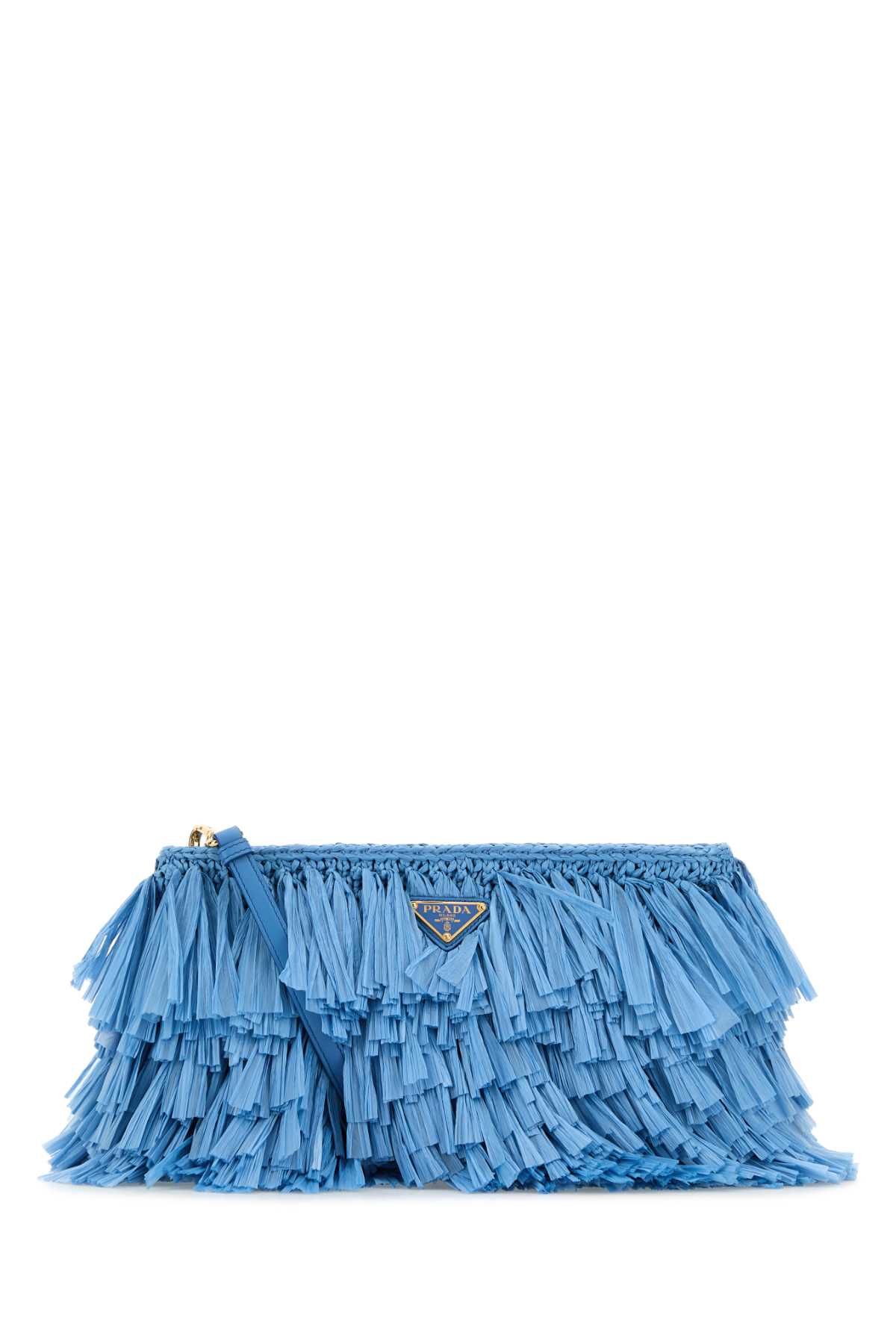 Prada Crochet Clutch Featuring Fringe Detailing In Blue