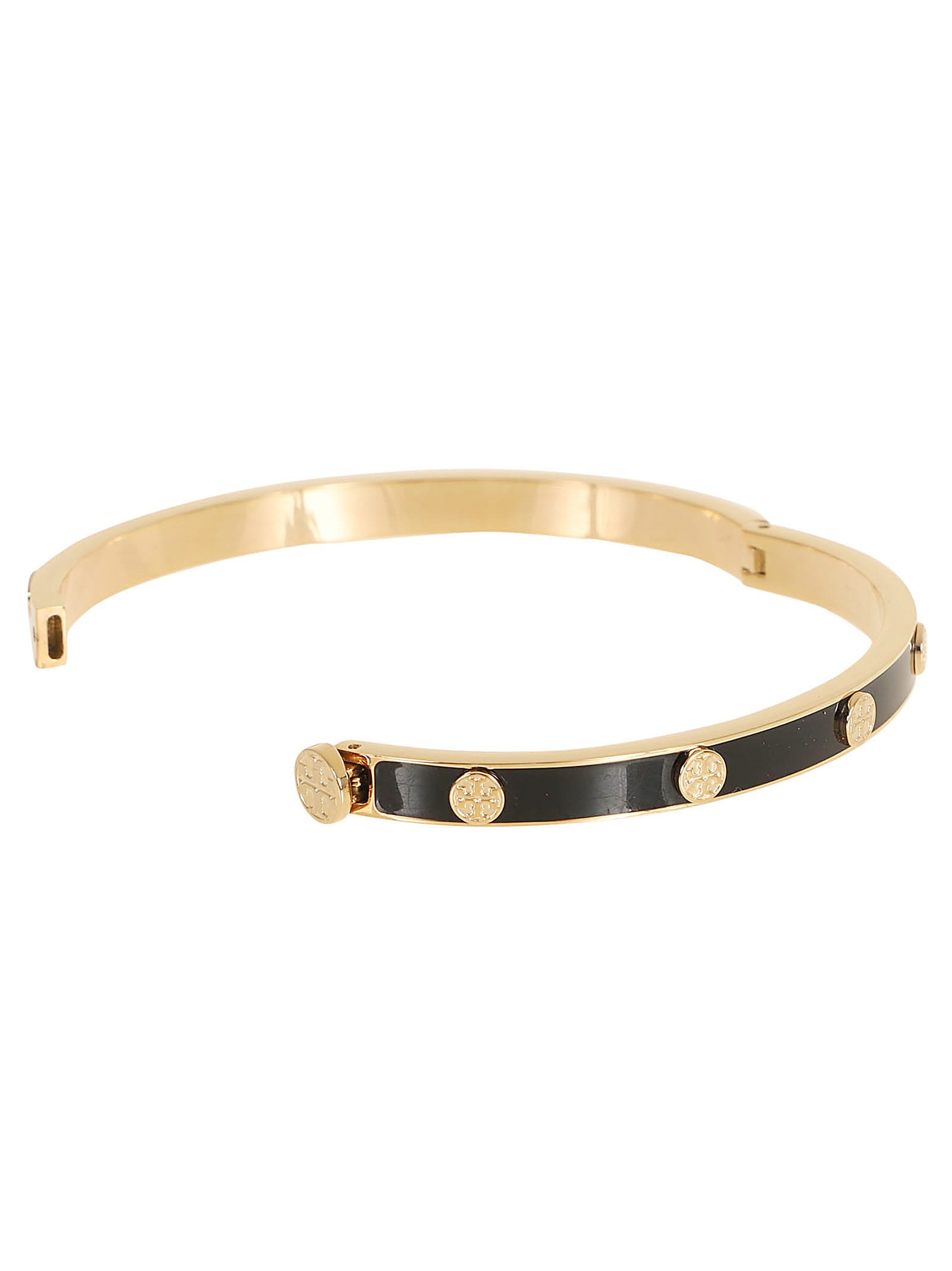 Shop Tory Burch Miller Stud Enamel 5mm Hinge Bracelet In Tory Gold Black