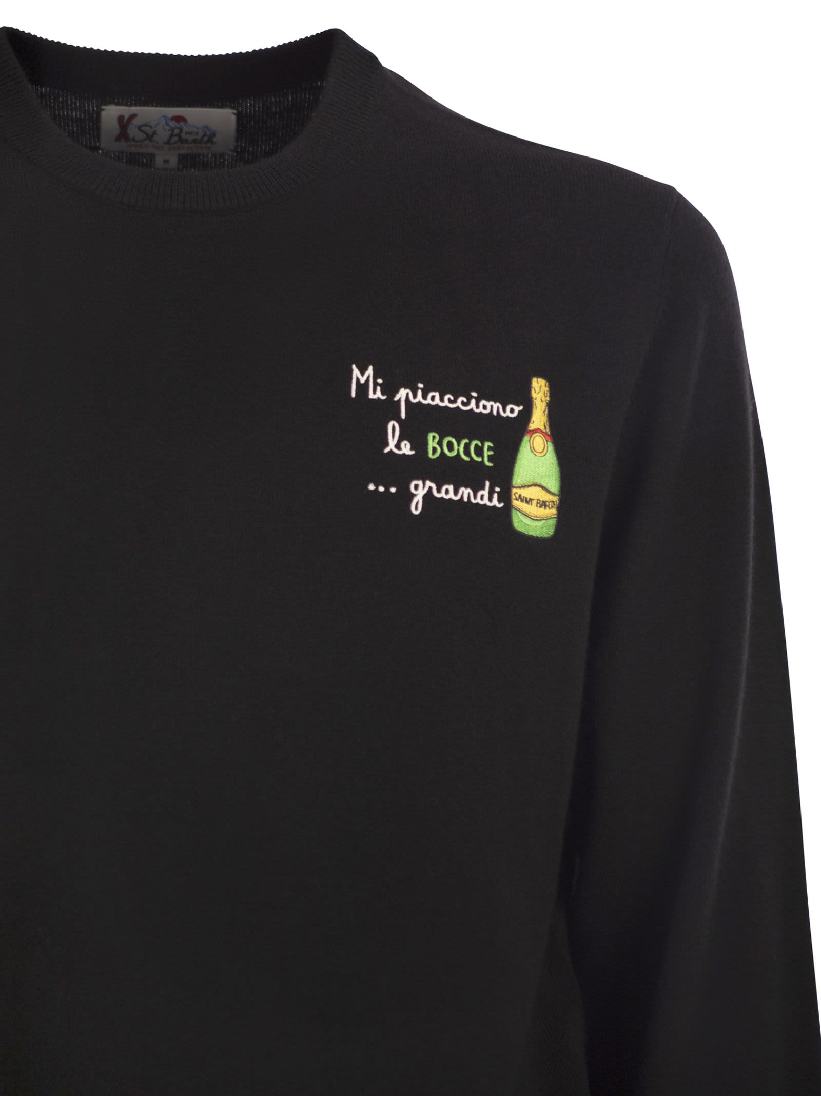 Mc2 Saint Barth Heron - Crew Neck Jumper With Embroidery On The Chest In Black