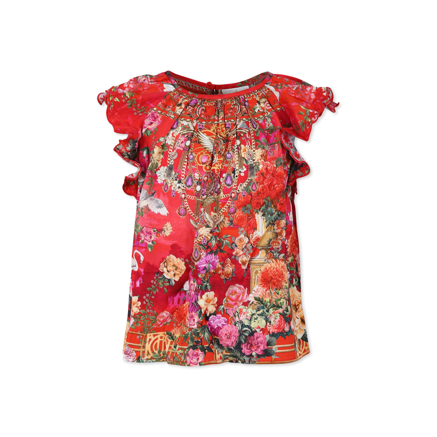 Camilla Frilled-sleeve Blouse In Red