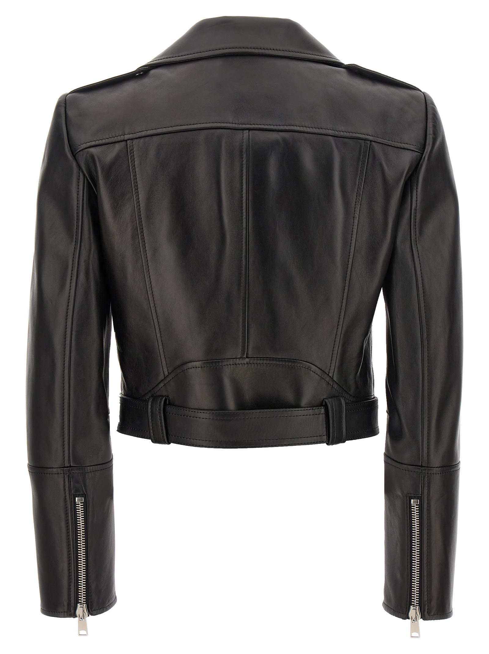 レザージャケット・コート ALEXANDER McQUEEN NAPPA CROPPED BIKER JACKET Alexander McQueen Cropped Leather Biker Jacket | Orange