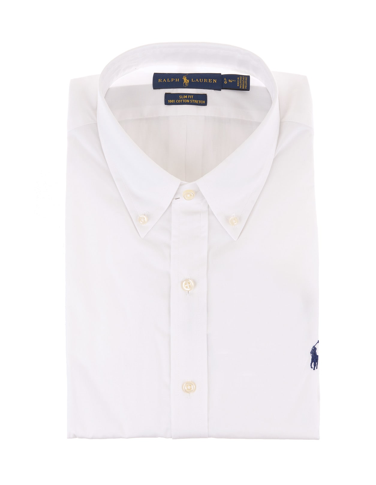 Ralph Lauren Man White Slim-fit Shirt With Embroidered Navy Blue Pony