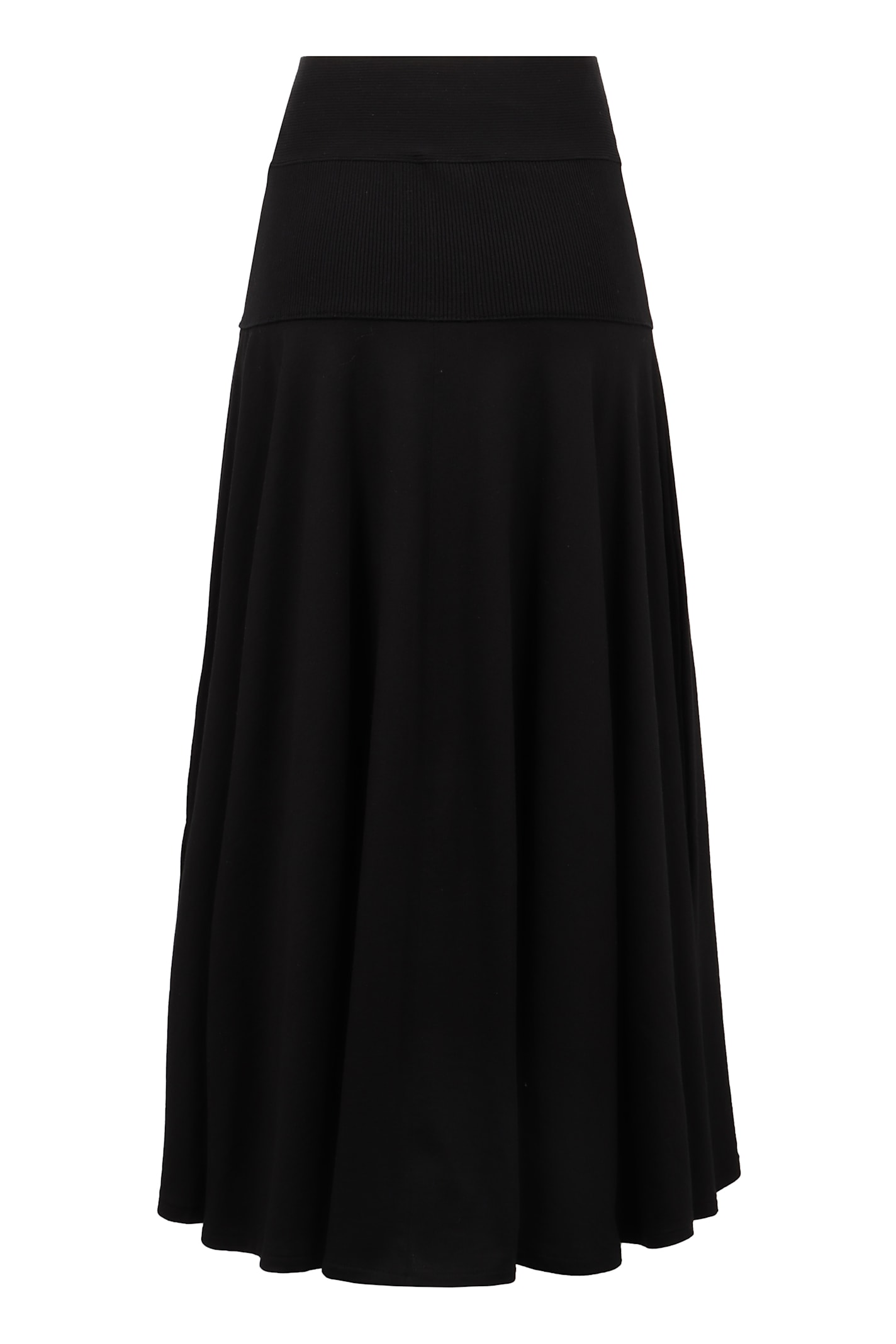Plan C Flared Silhouette High-waisted Knit Midi Skirt In Black