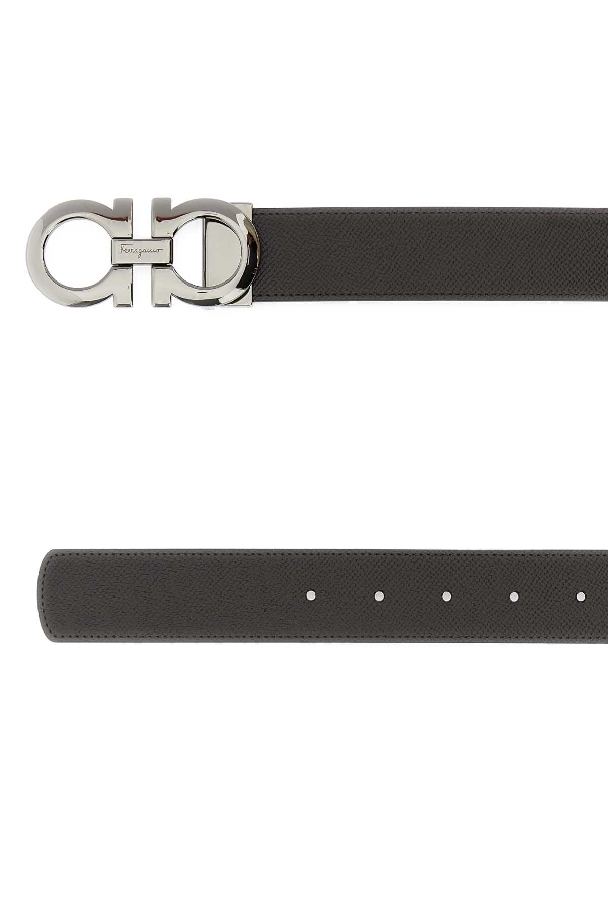 Ferragamo Adjustable Reversible Leather Belt With Textured Finish