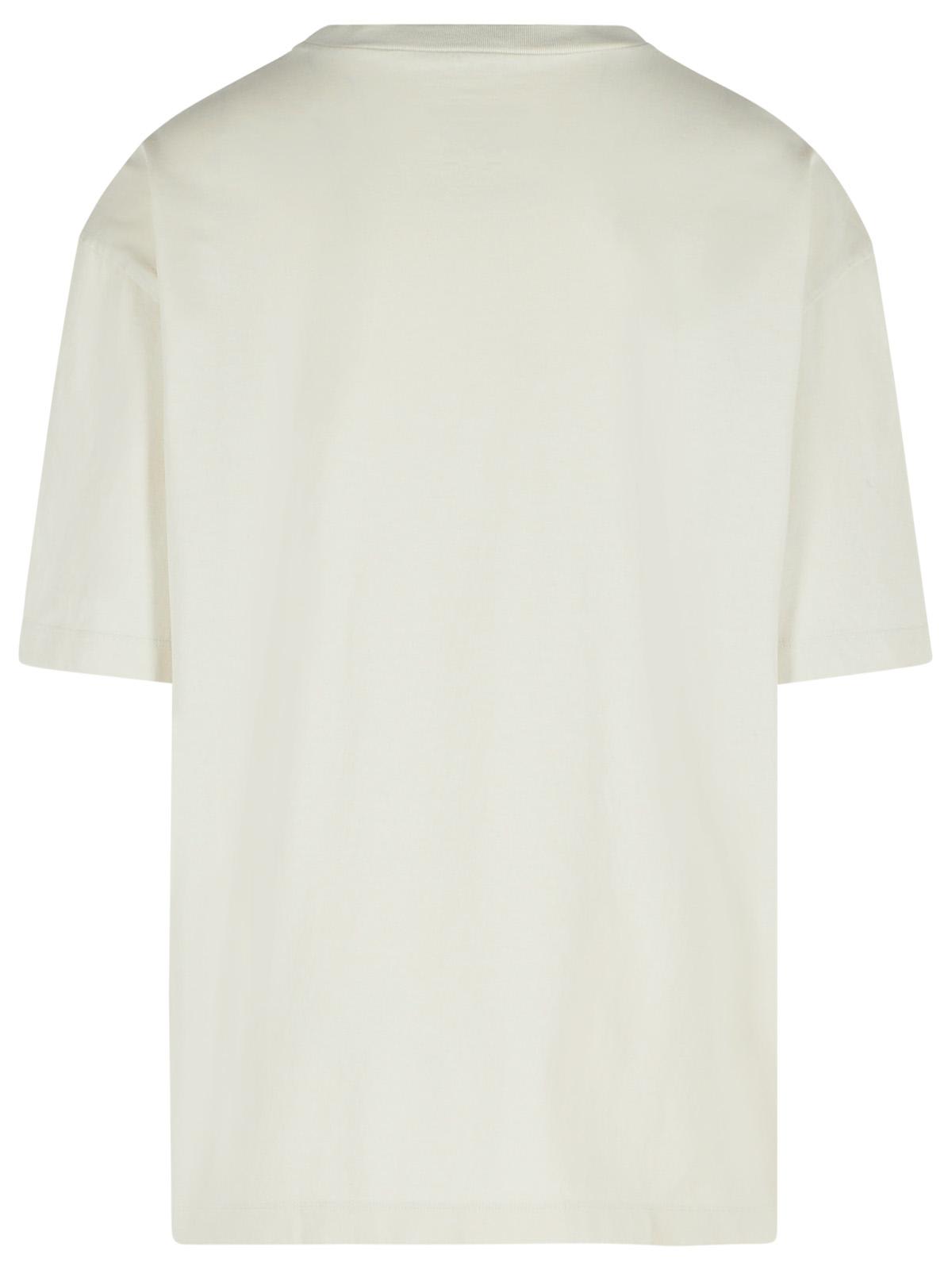 Maison Margiela Cream Cotton T-shirt With Embossed Logo In Ecru