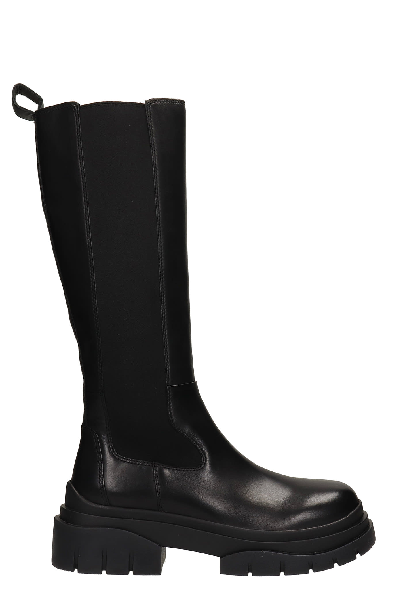 Ash Stone Combat Boots In Black Leather