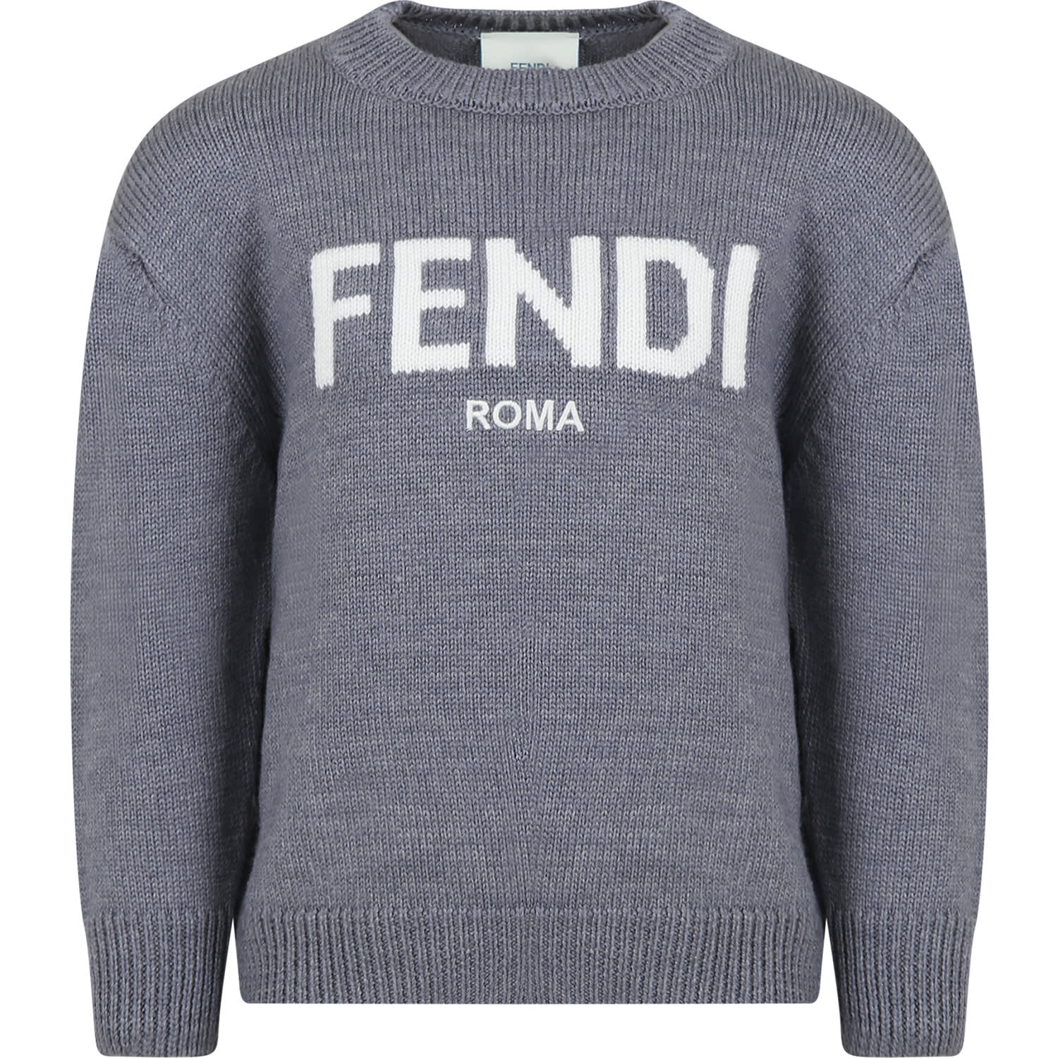 Fendi Grey Sweater With Logo For Kids