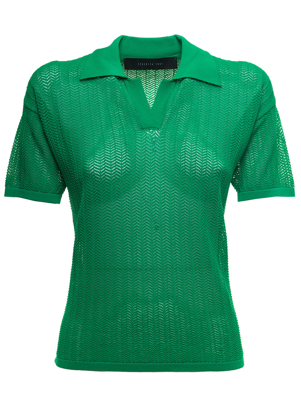 Federica Tosi Green Openwork Viscose Polo Shirt