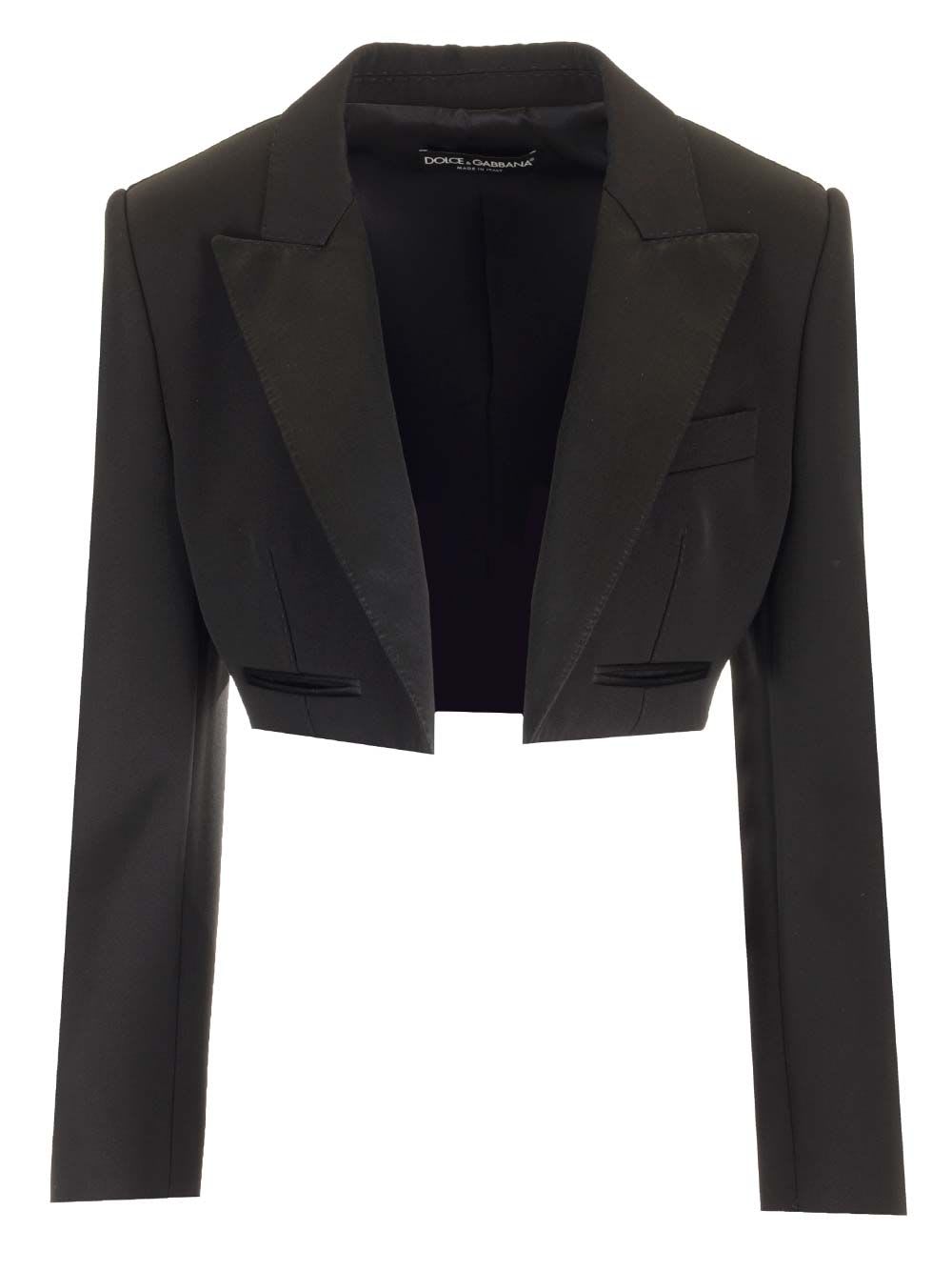 Dolce & Gabbana Look 62 Blazer Crop Tuxedo In Gabardina Lana Black