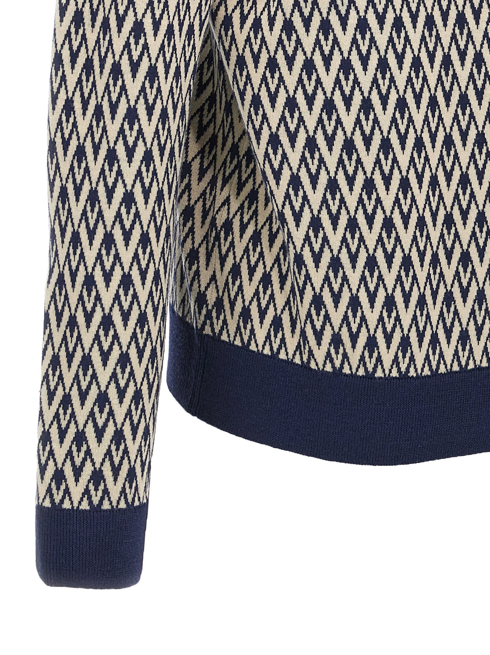 Valentino Wool Jumper With Toute La V Jacquard Pattern In Multicolor