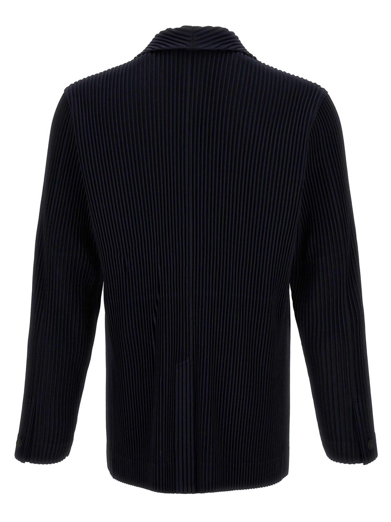 Issey Miyake Pleated Fabric Single-breasted Blazer In Blue