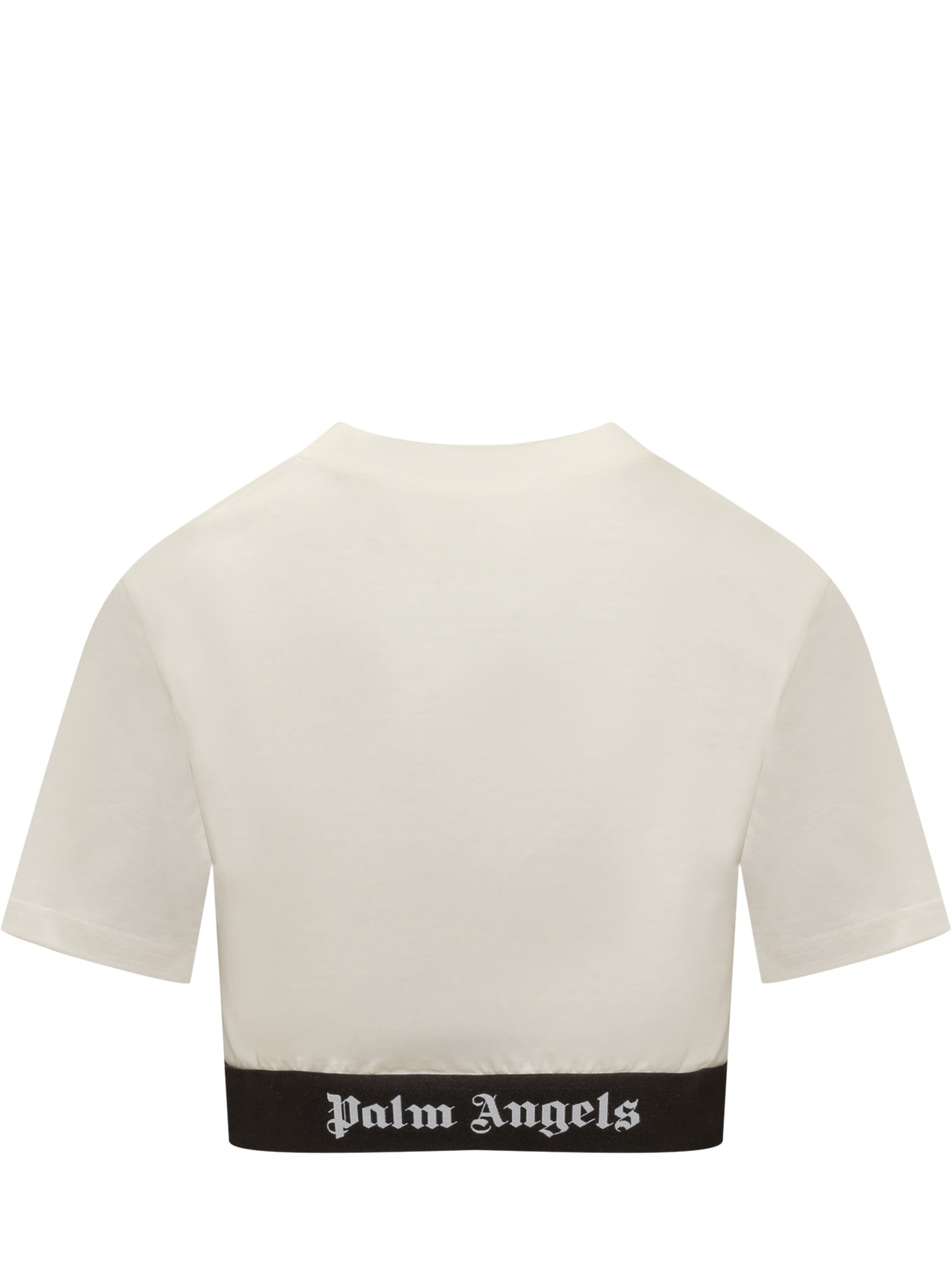 Shop Palm Angels Logo Tape Crop T-shirt In Off White
