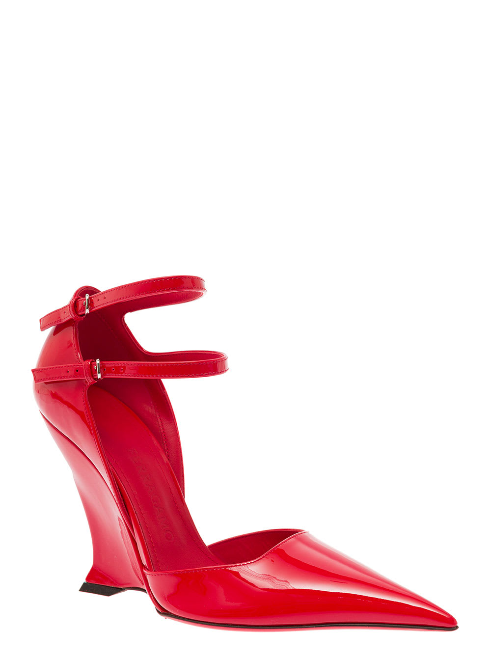 FERRAGAMO VIDYA RED PUMP WITH WEDGE HEEL IN PATENT LEATHER WOMAN