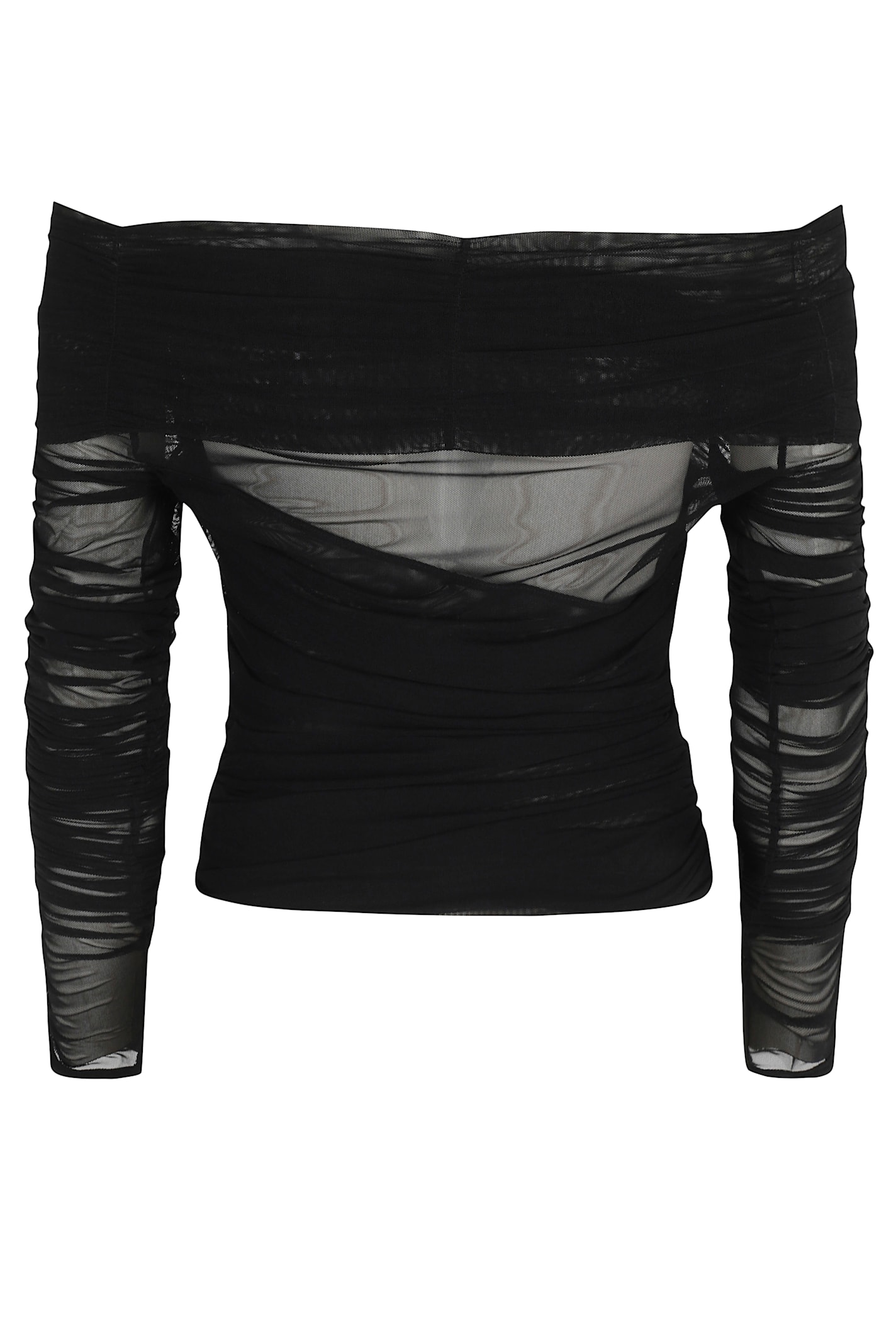 Federica Tosi Off-shoulder Gathered Mesh Blouse In Black