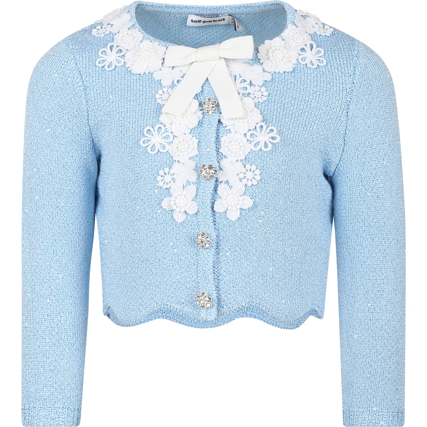 Shop Self-portrait Sky Blue Knit Cardigan For Girl With Sequins In Light Blue
