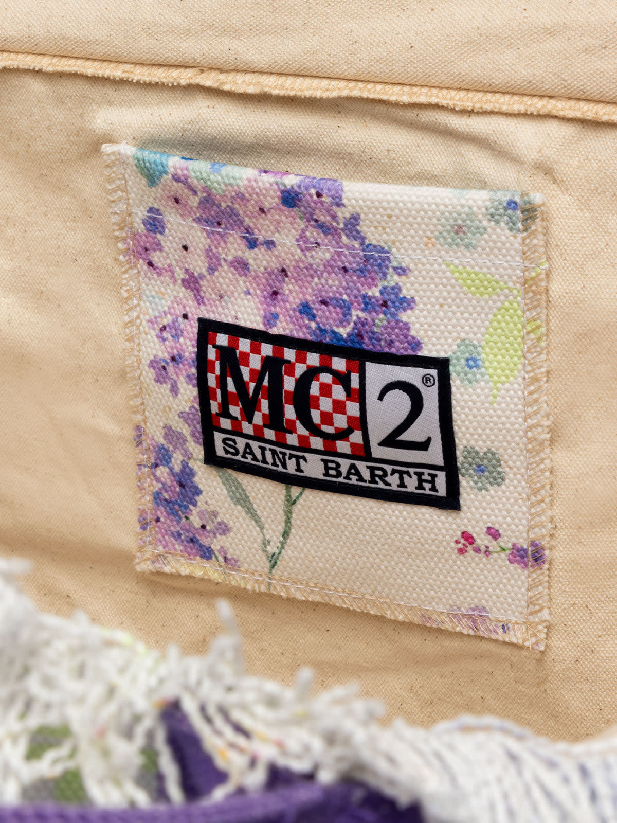 Mc2 Saint Barth Water Color Flower Cotton Canvas Vanity Tote Bag In White