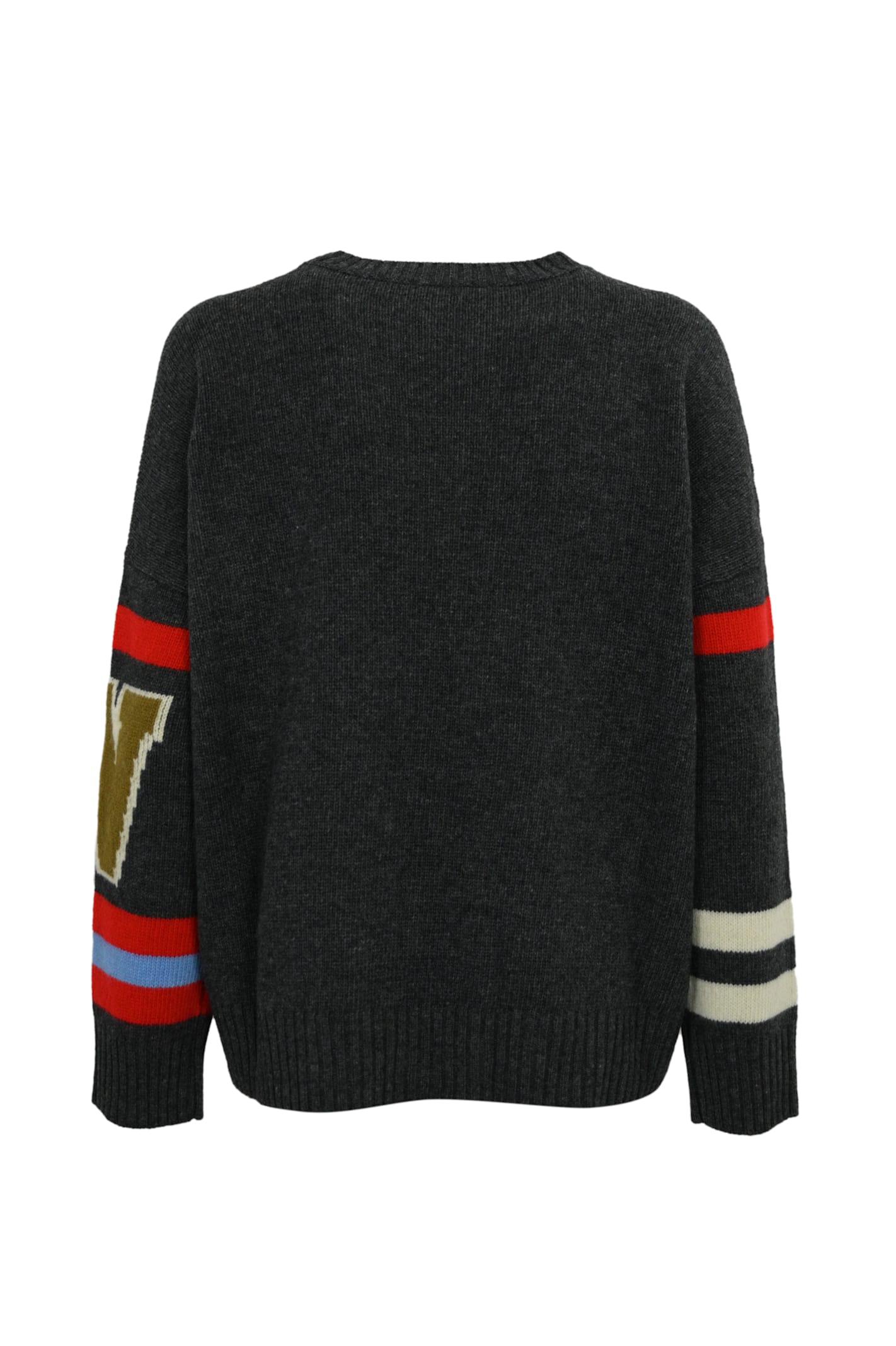 Shop Weekend Max Mara Gray Pure Wool Sweater With Embroidery In Grigio